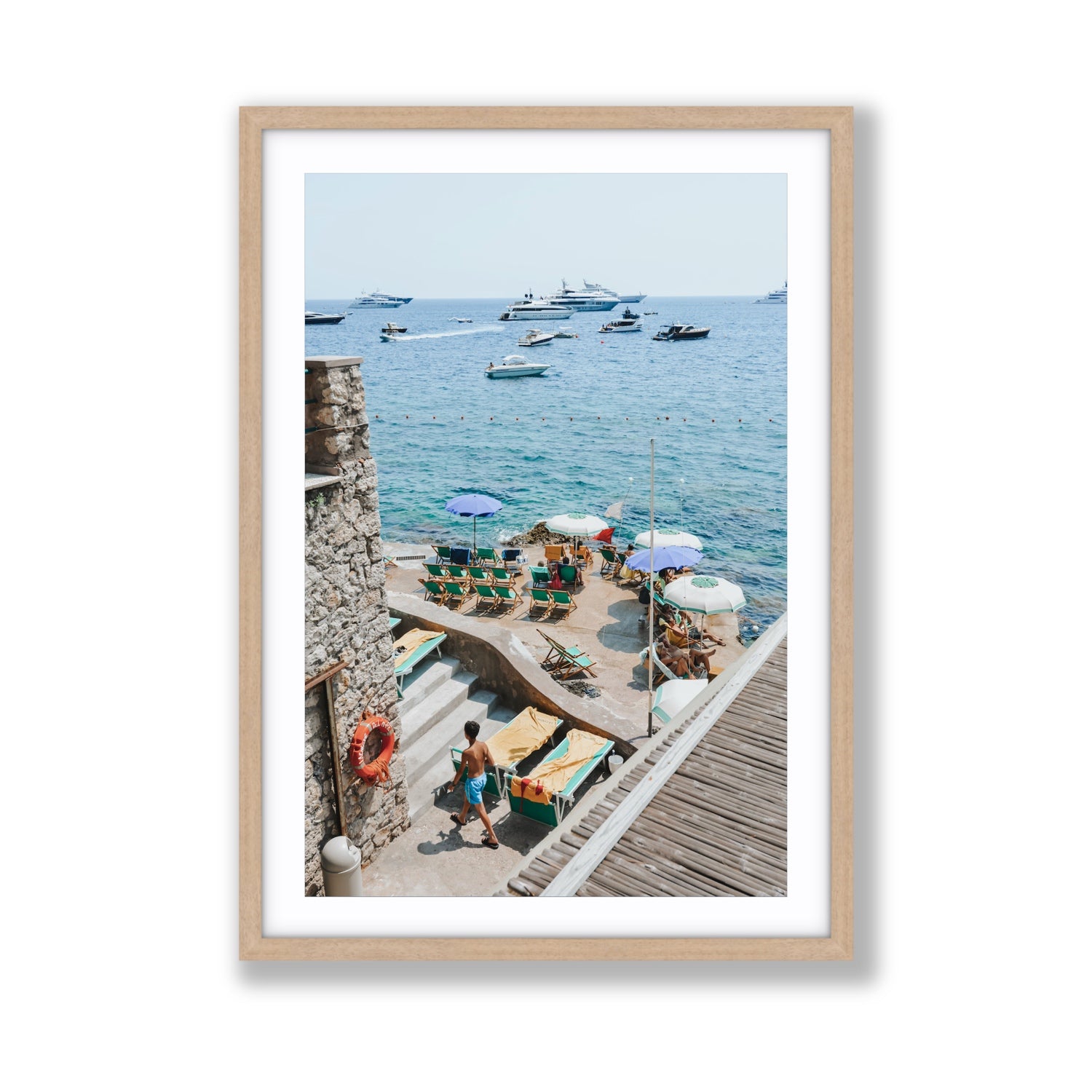 Canzone di Capri Capri Italian beach wall art Giant fine art print in natural oak frame with matboard