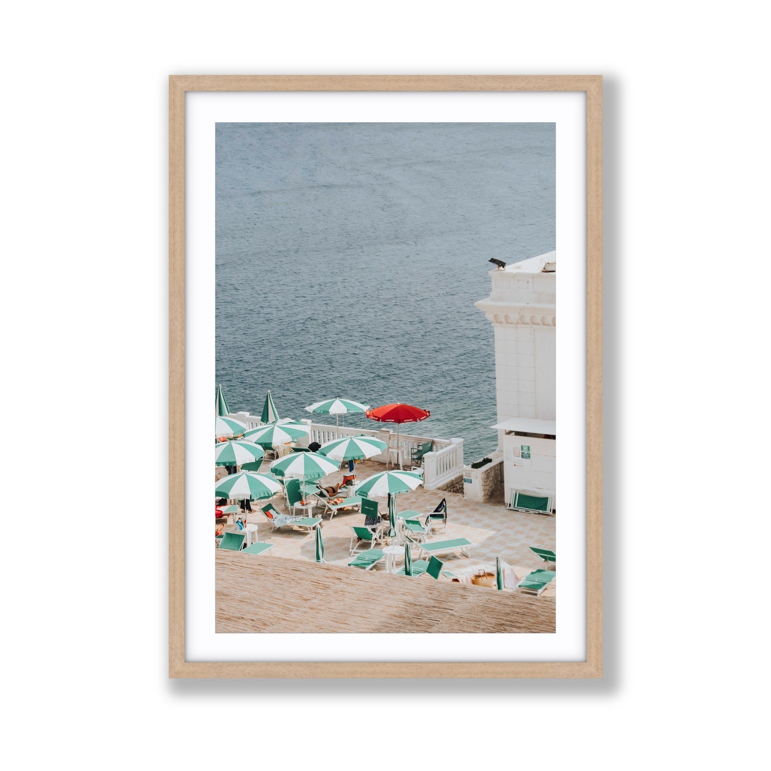 Lido Italiano Puglia beach Italian wall art Giant fine art print in natural oak frame with matboard