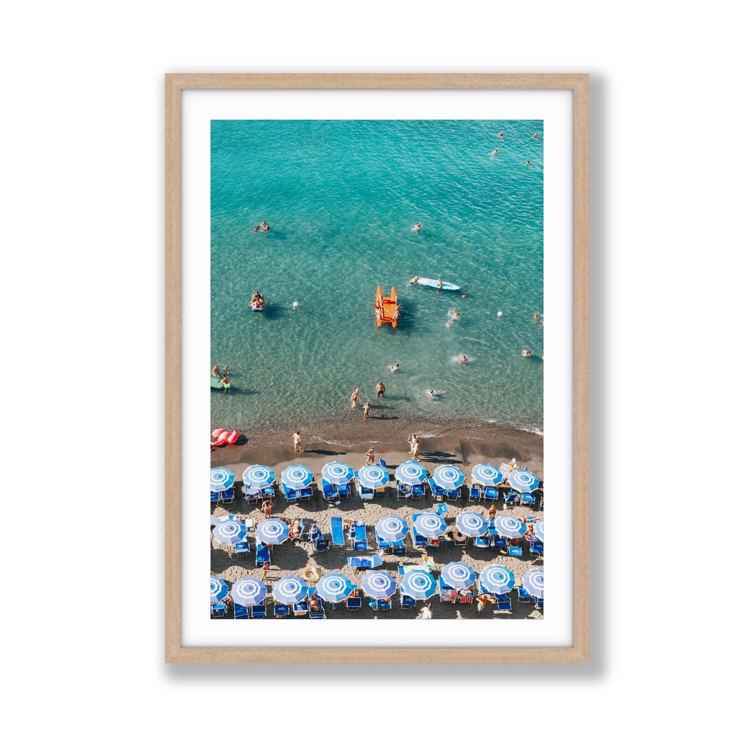 Aquamarine Oasis Sorrento Italian coastal wall art Giant fine art print in natural oak frame with matboard