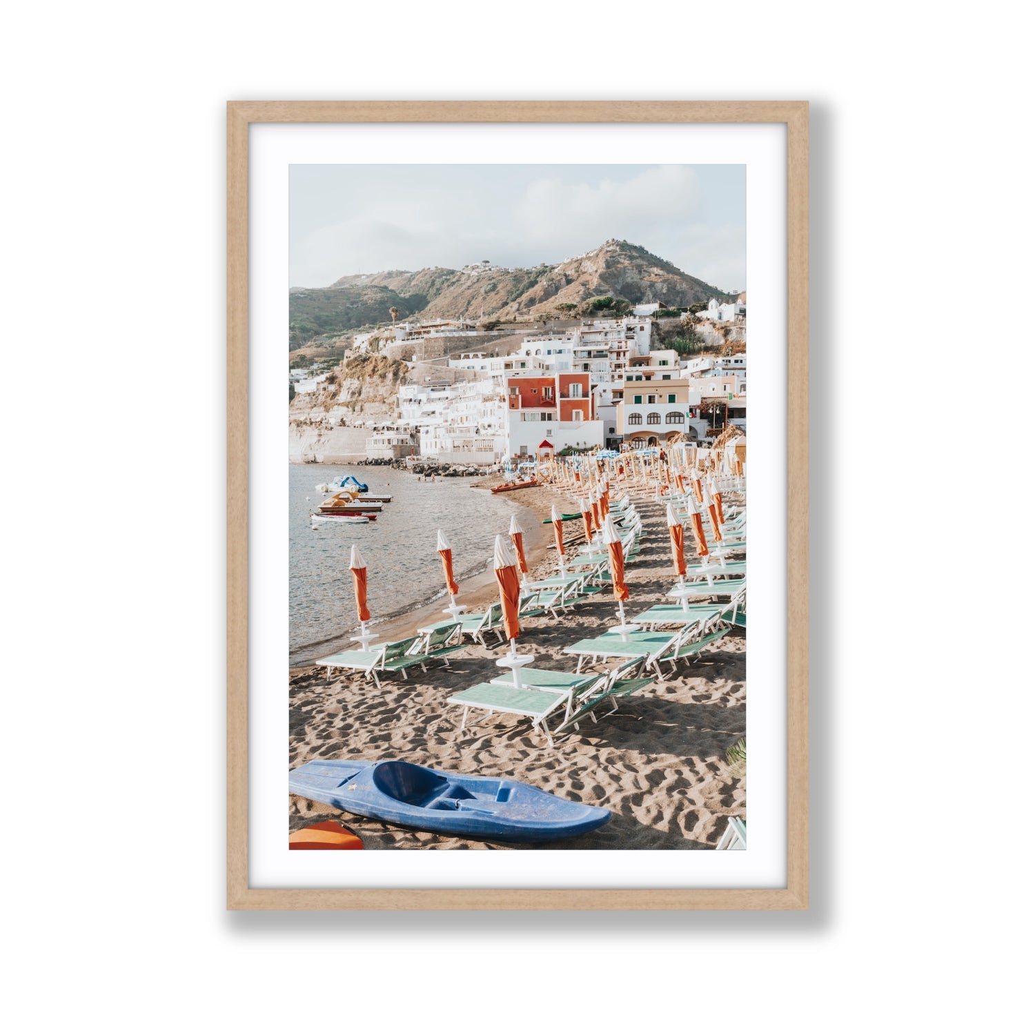 L'Isola del Paradiso Ischia Mediterranean wall art Giant fine art print in natural oak frame with matboard