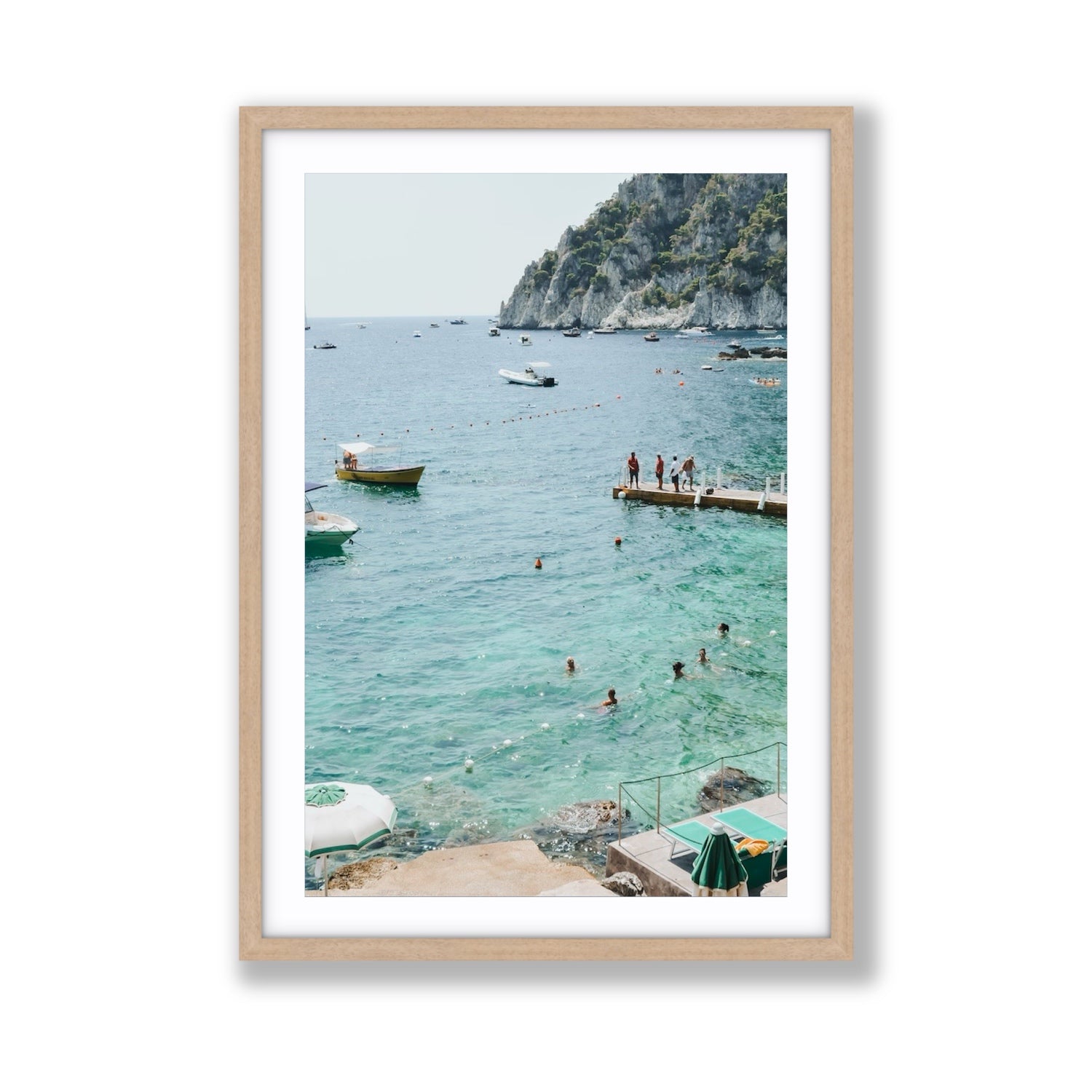 Delizia Pomeridiana Capri coastal wall art Giant fine art print in natural oak frame with matboard