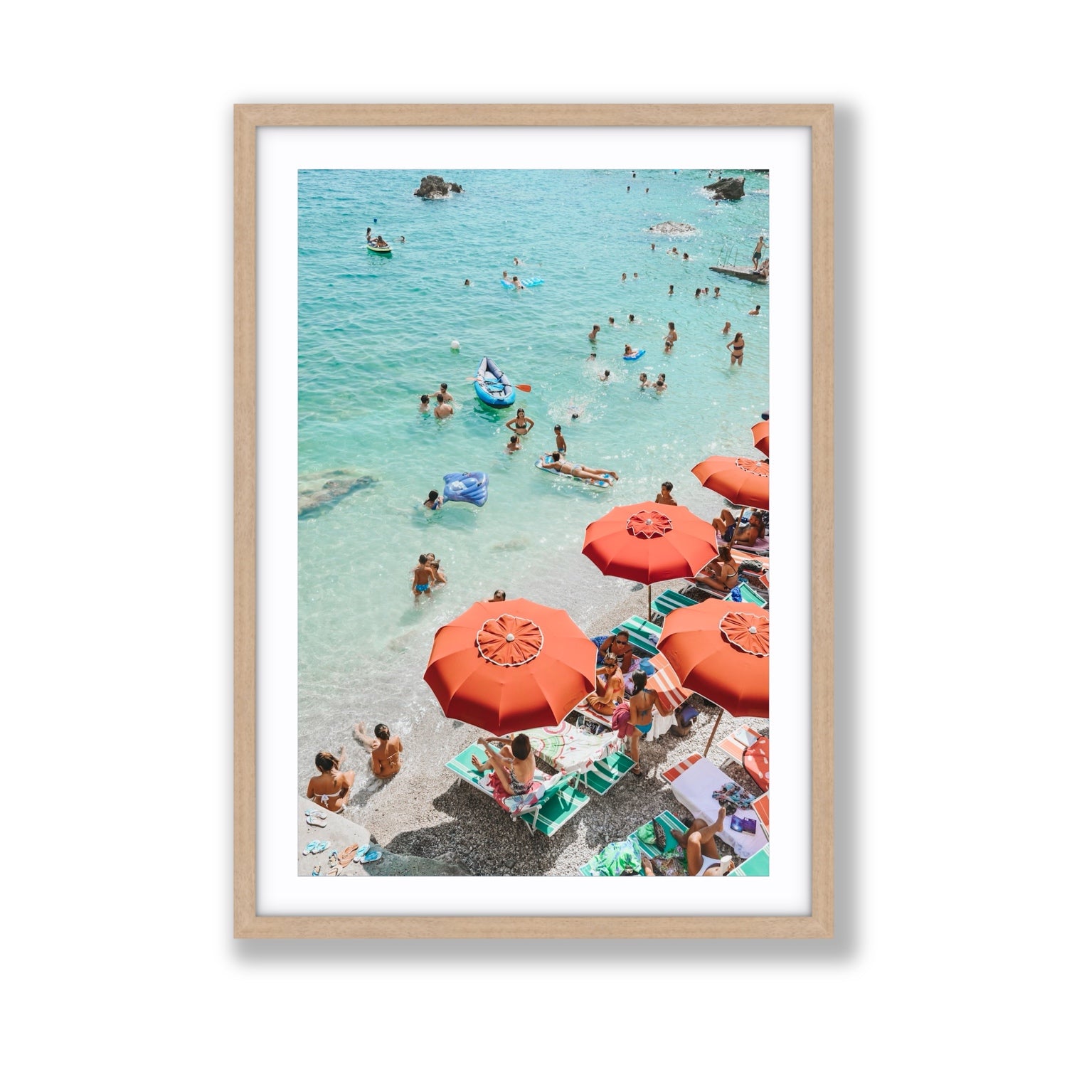 Easy Street Capri Italian beach wall art Giant fine art print in natural oak frame with matboard