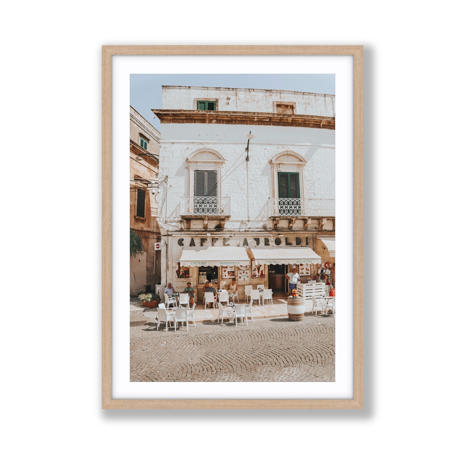 L'Ora di Pranzo Puglia L’Ora di Pranzo Italian art print Giant fine art print in natural oak frame with matboard