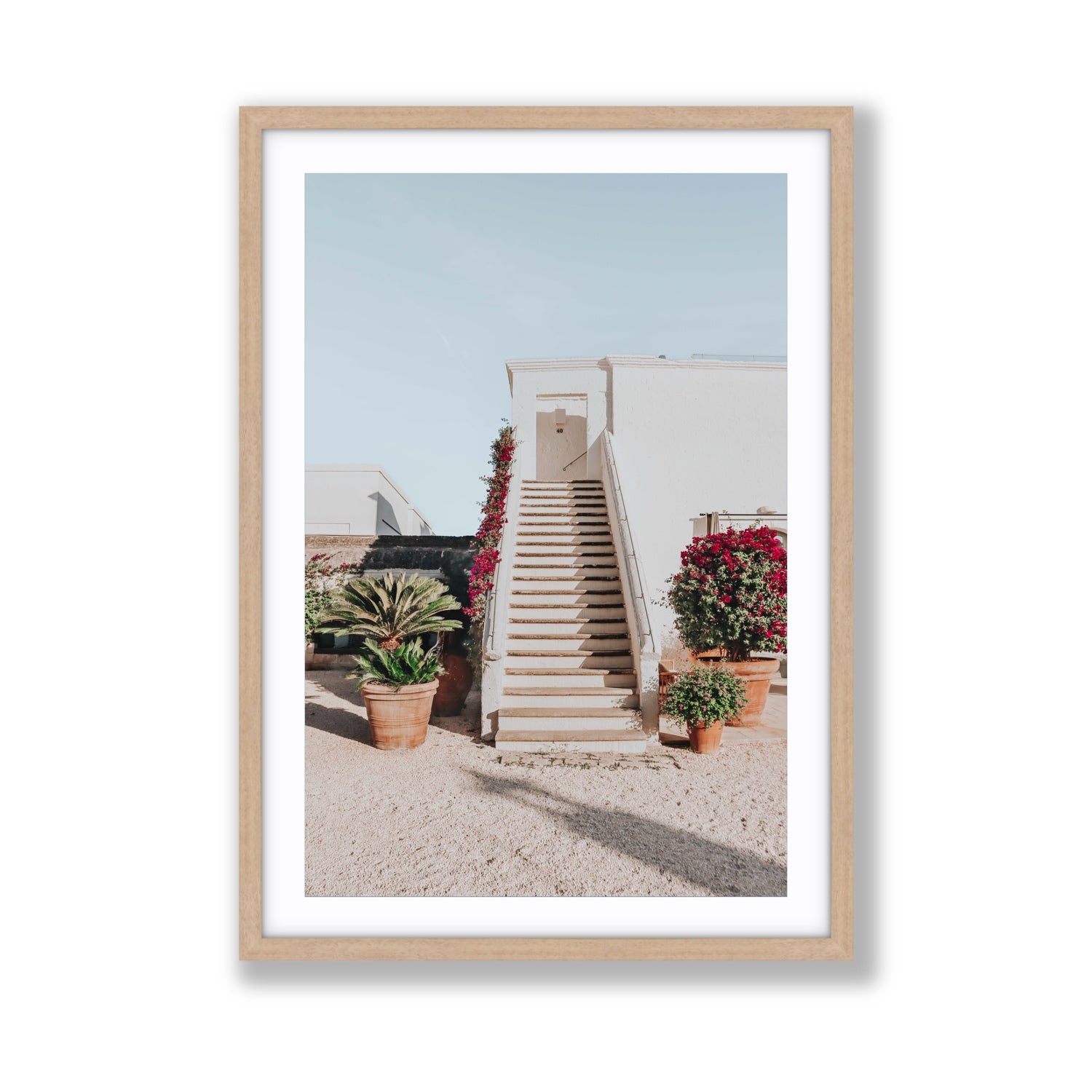 Tranquil Ascent Puglia Italian wall art Giant fine art print in natural oak frame with matboard