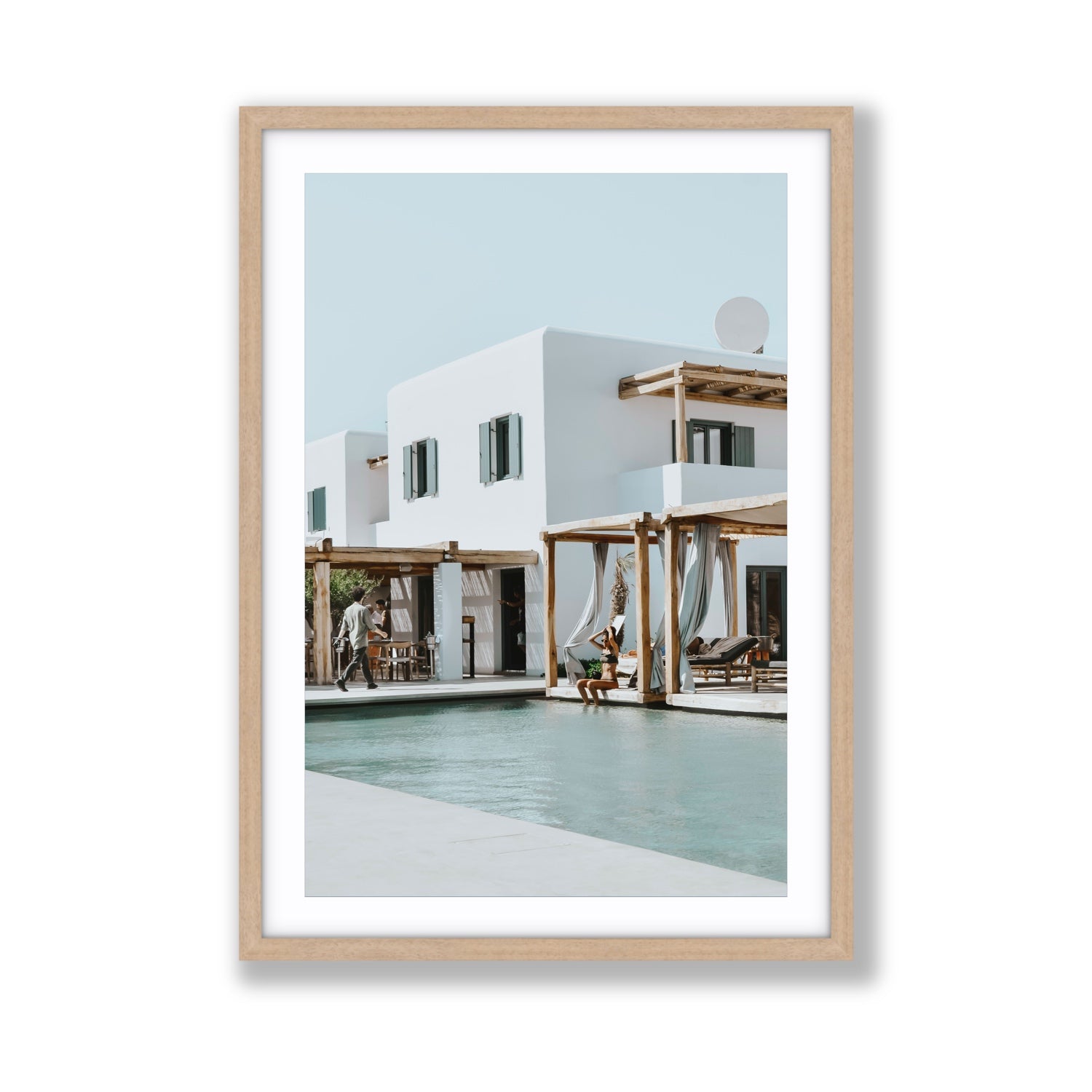 Aphrodite Mykonos Greek island wall art Giant fine art print in natural oak frame with matboard