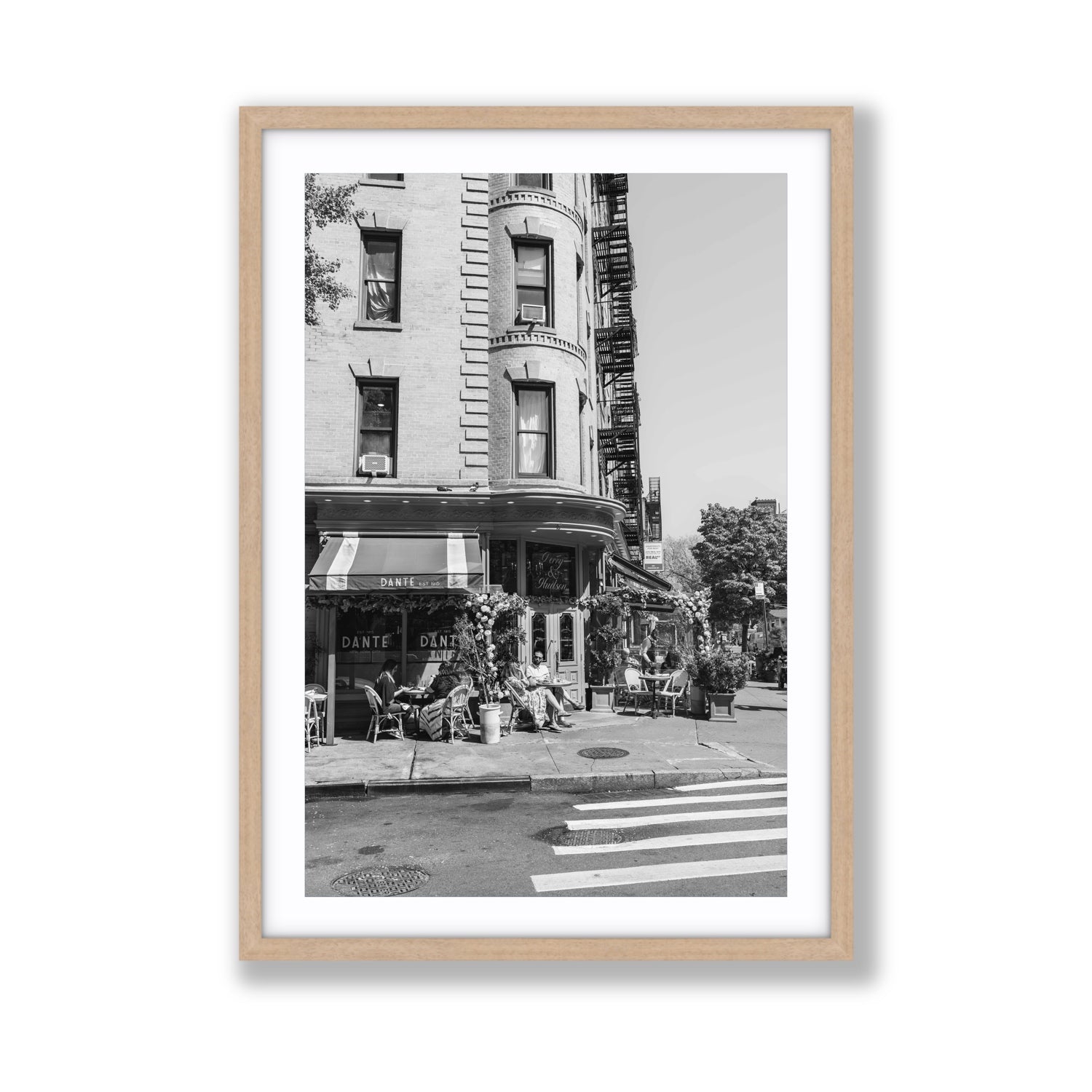 Sunny Soiree New York NYC Black & White wall art Giant fine art print in natural oak frame with matboard