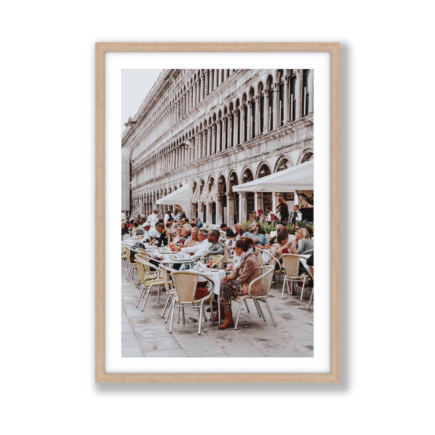 Lunchbreak Venice Italian wall art Giant fine art print in natural oak frame with matboard