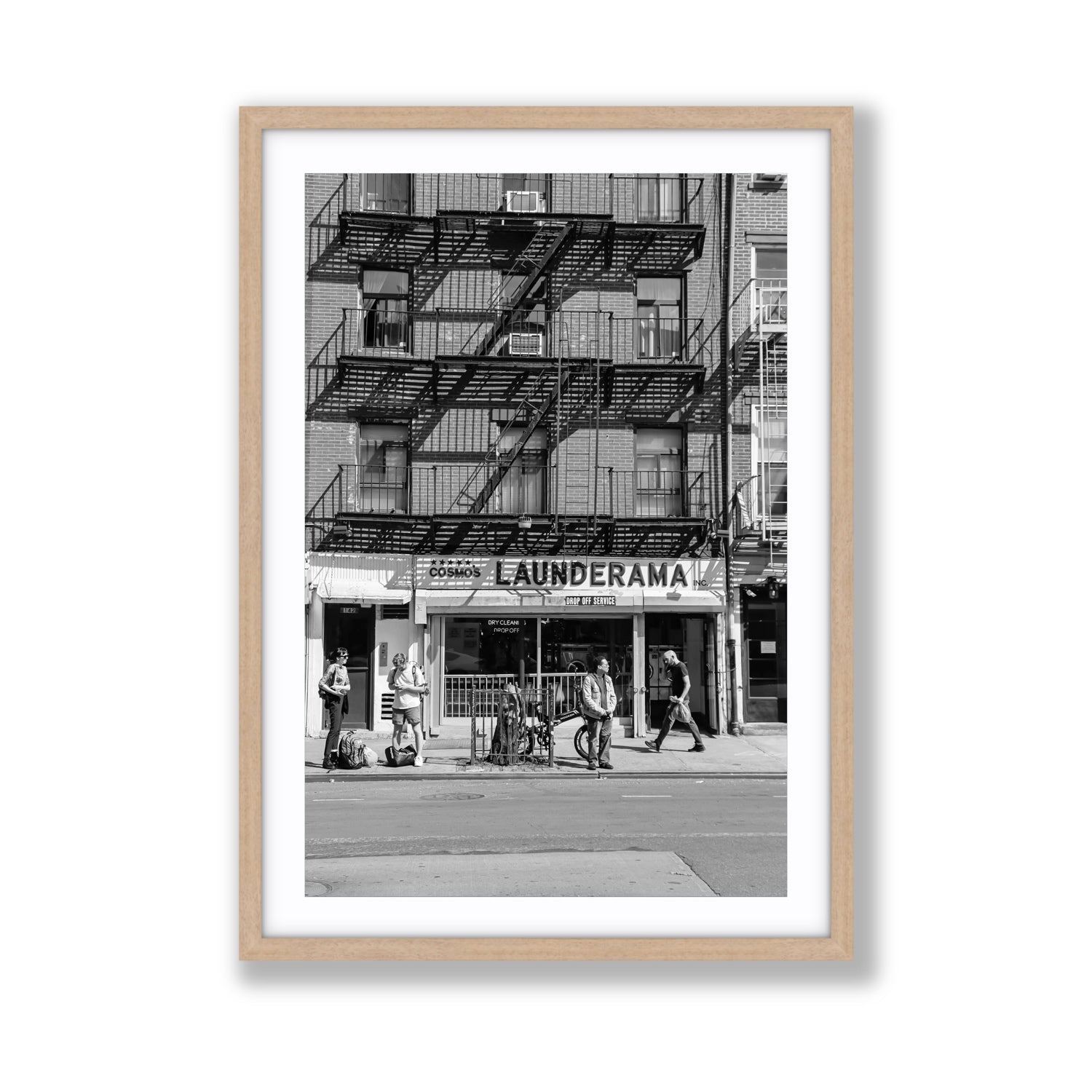 Bus Stop New York NYC Black & White wall art Giant fine art print in natural oak frame with matboard
