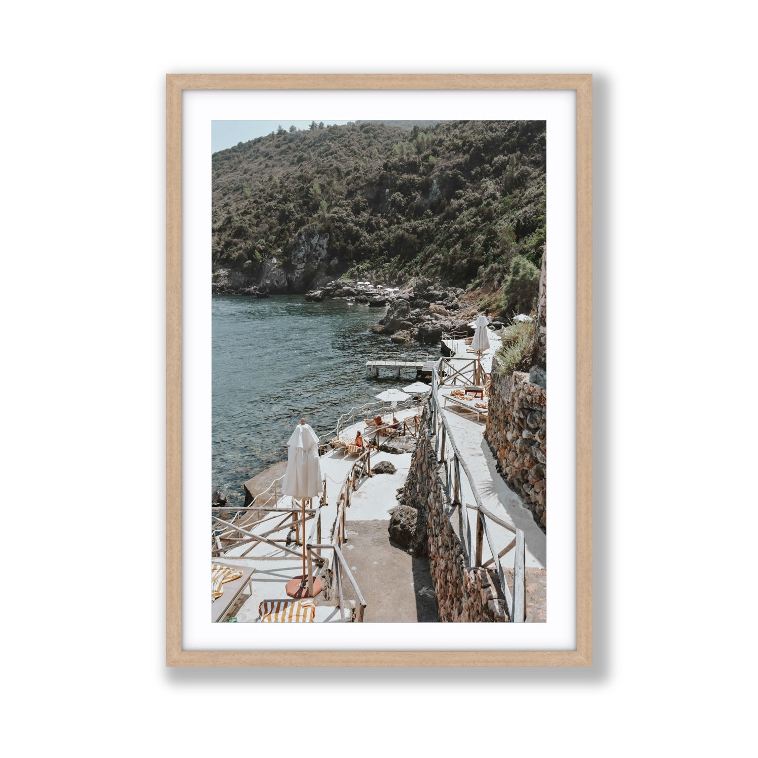 L'Estate Tuscany coastal Italian wall art Giant fine art print in natural oak frame with matboard
