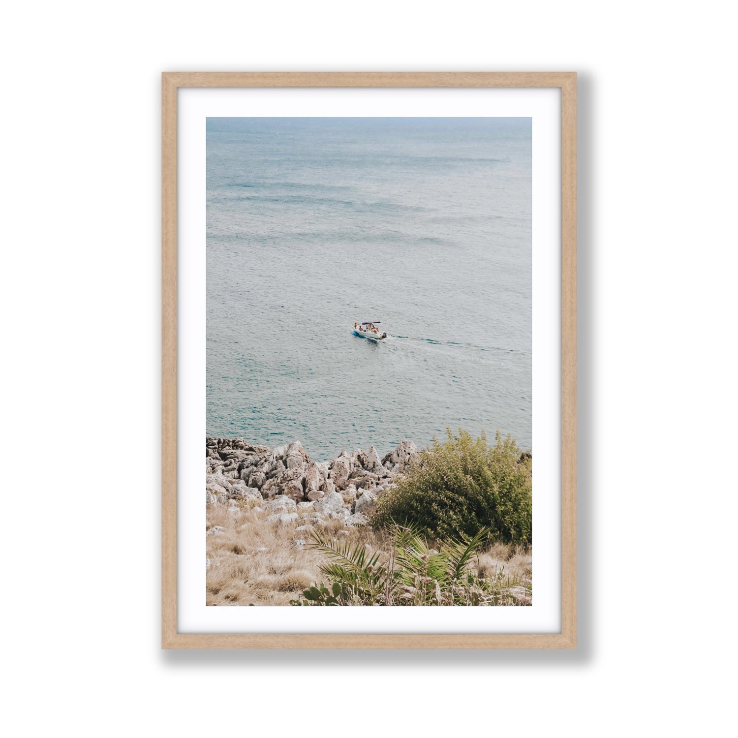 Puglian Departure Puglia coastal Italian wall art Giant fine art print in natural oak frame with matboard