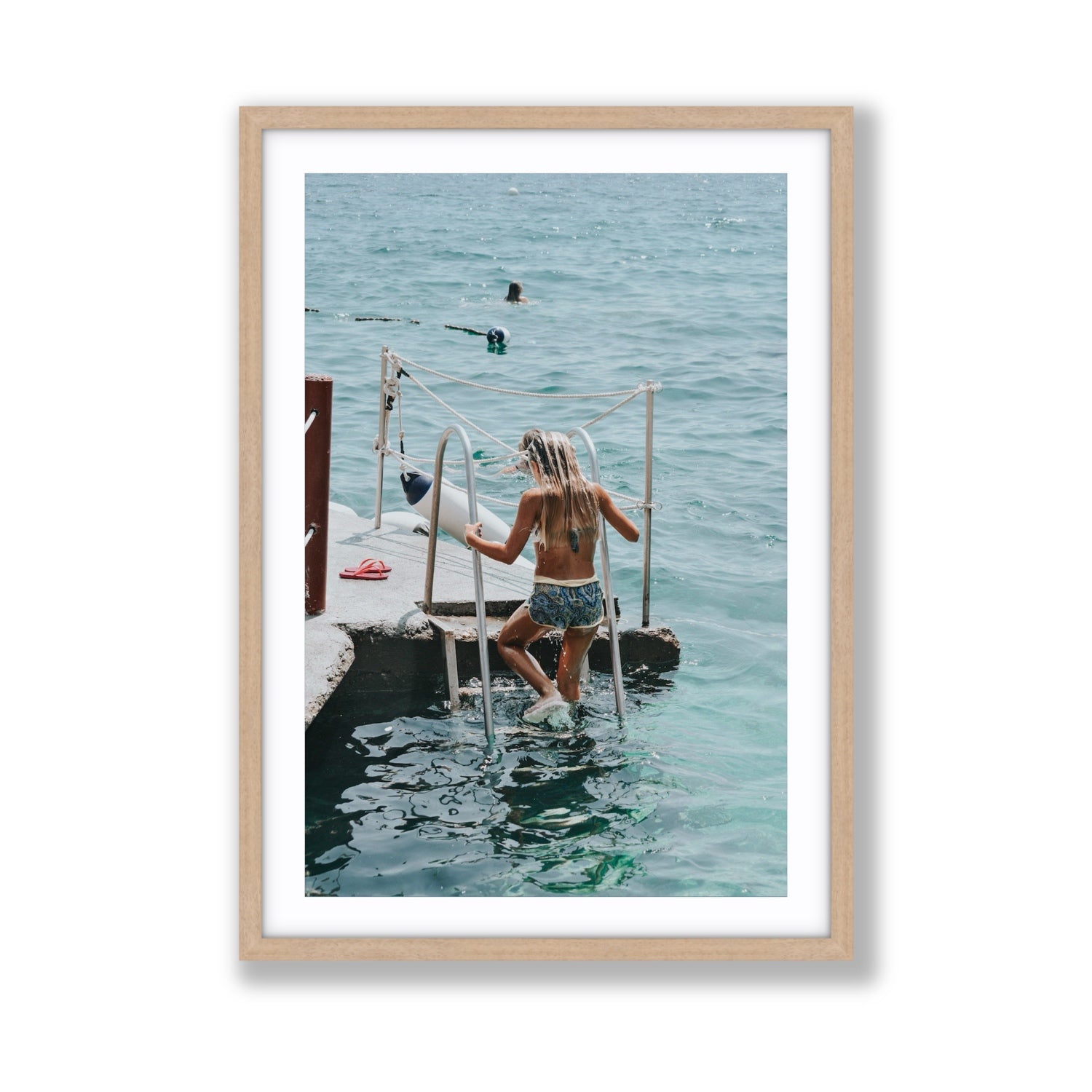 Little Mermaid Capri Mediterranean wall art Giant fine art print in natural oak frame with matboard