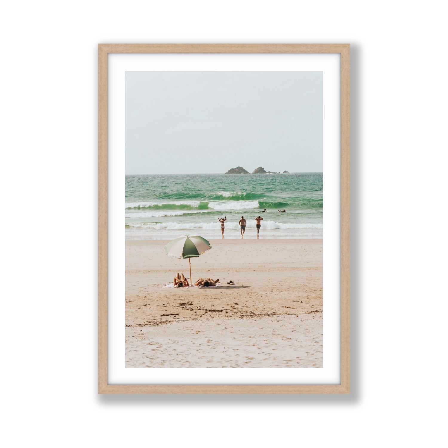 Escape The Ordinary Byron Bay coastal decor wall art Giant fine art print in natural oak frame with matboard