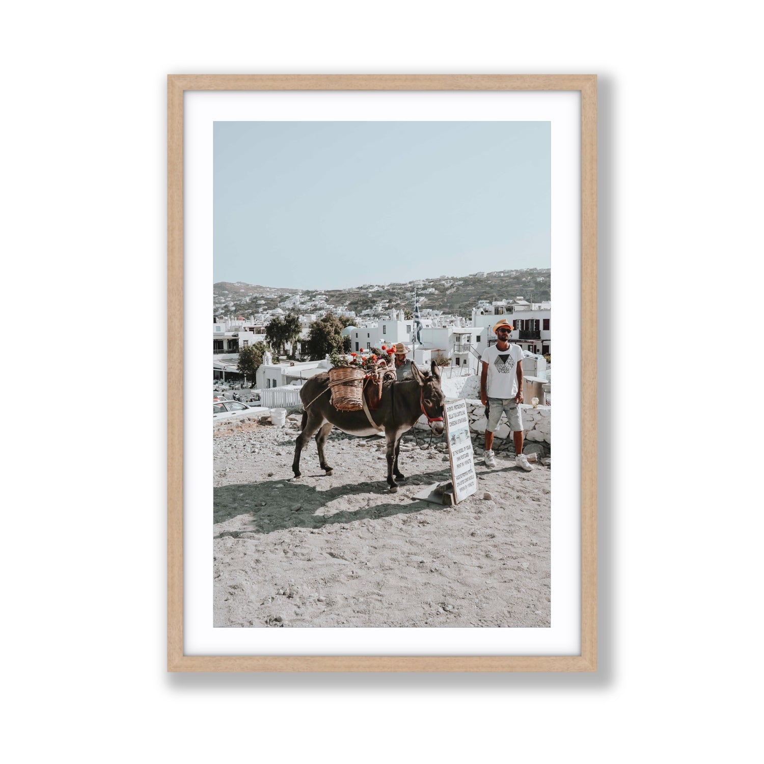 Let The Journey Begin Mykonos Greek island wall art Giant fine art print in natural oak frame with matboard