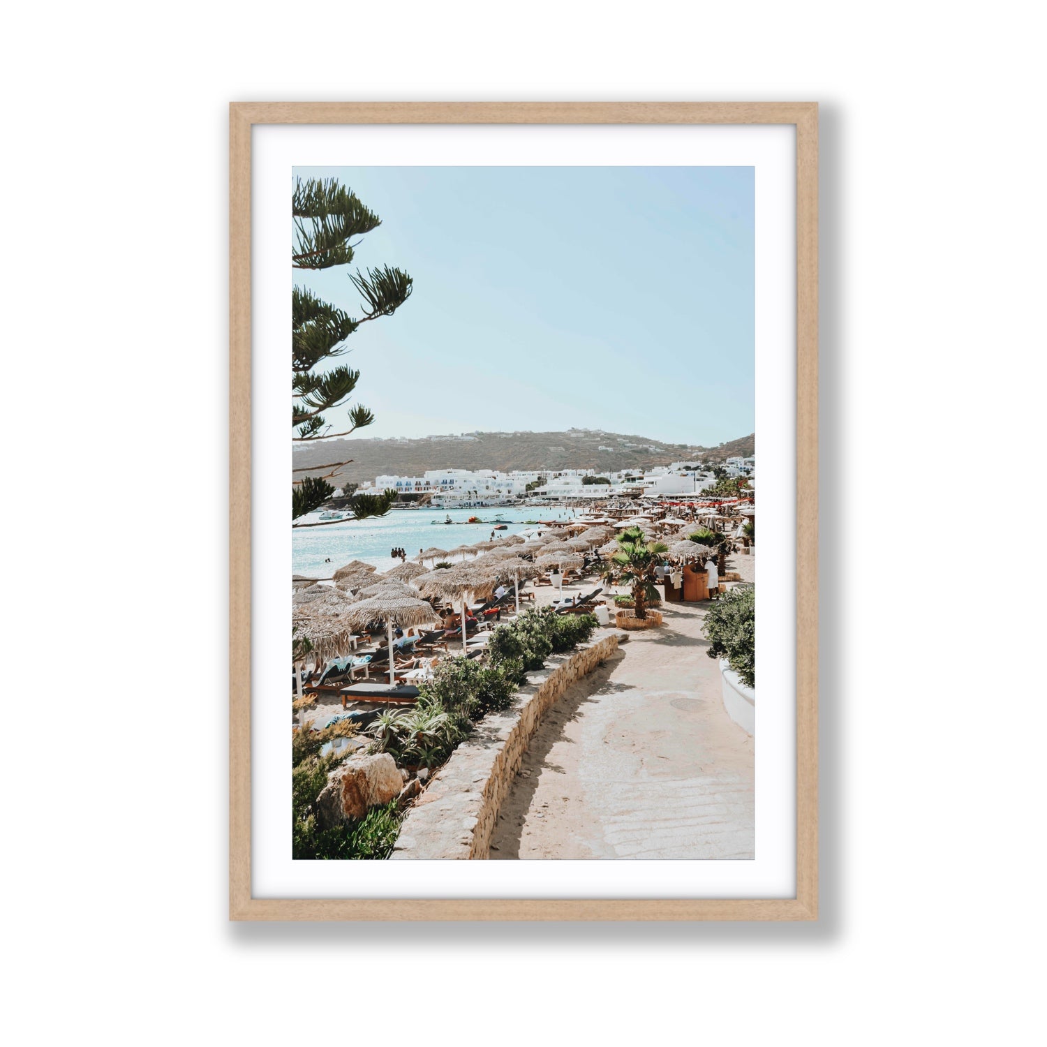All Roads Lead To The Beach Mykonos Greek island wall art Giant fine art print in natural oak frame with matboard