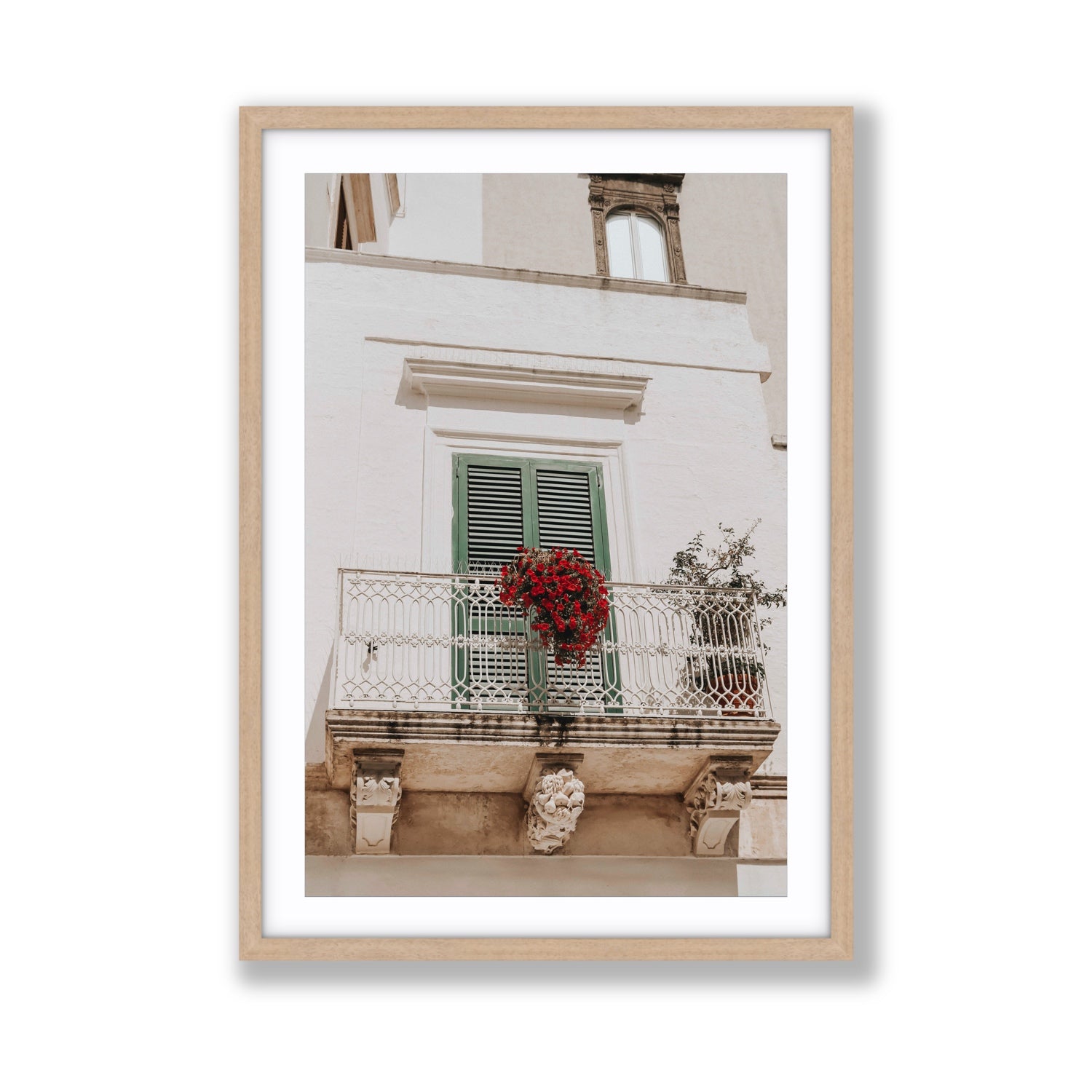 Balcone Estivo Puglia Italian wall art Giant fine art print in natural oak frame with matboard