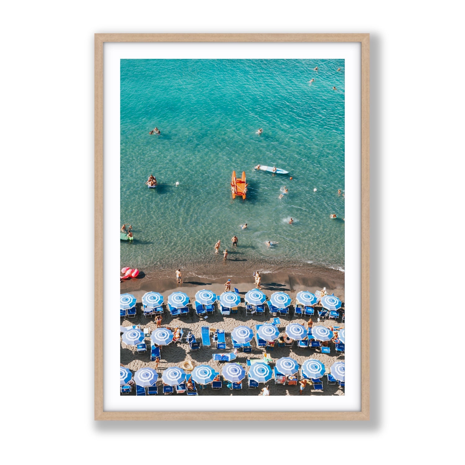 Aquamarine Oasis Sorrento Italian coastal wall art Gallery fine art print in natural oak frame with matboard