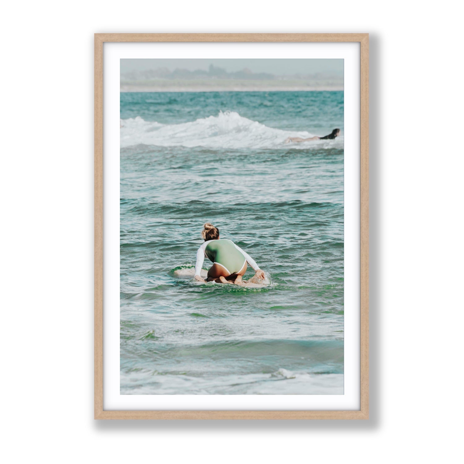 Quincy Byron Bay Surf coastal wall art Gallery fine art print in natural oak frame with matboard