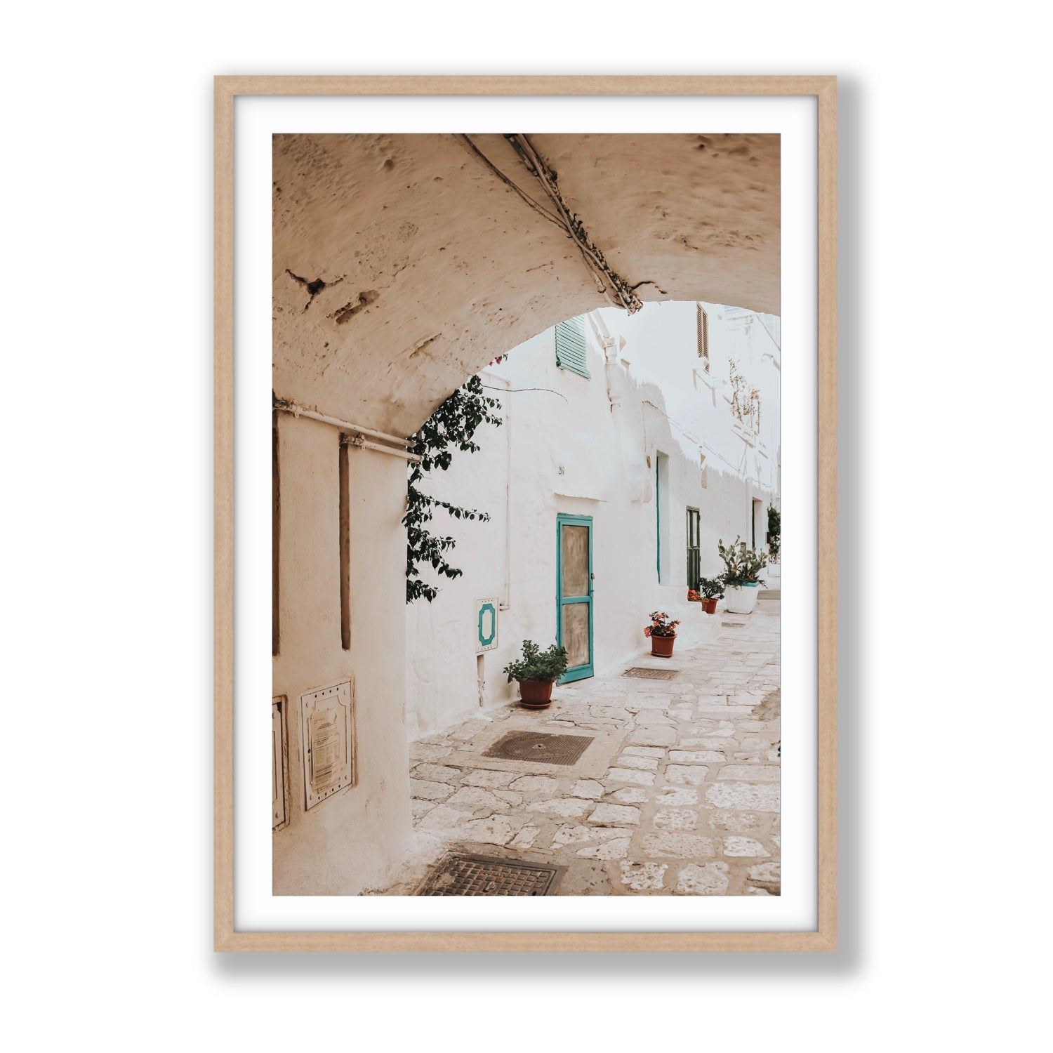 La Citta Bianca Puglia La Città Bianca wall art Gallery fine art print in natural oak frame with matboard