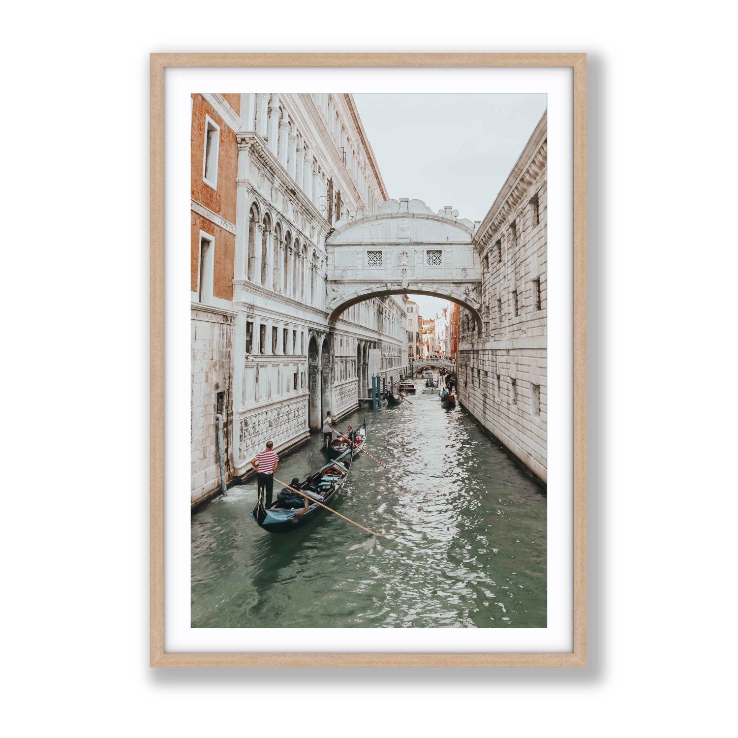 Bridge of Sighs Venice Gondola Italian wall art Gallery fine art print in natural oak frame with matboard
