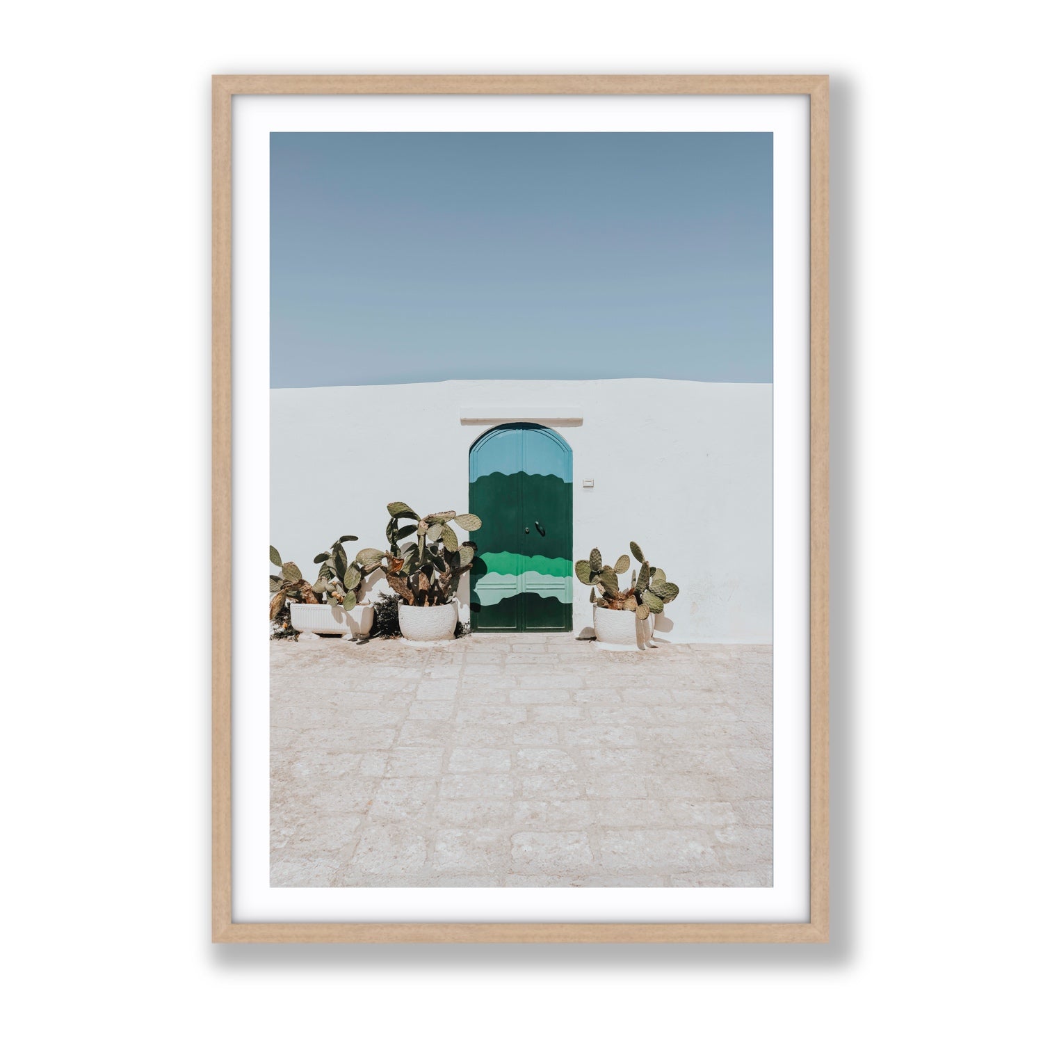 Imaginary Exit Puglia Mediterranean wall art Gallery fine art print in natural oak frame with matboard