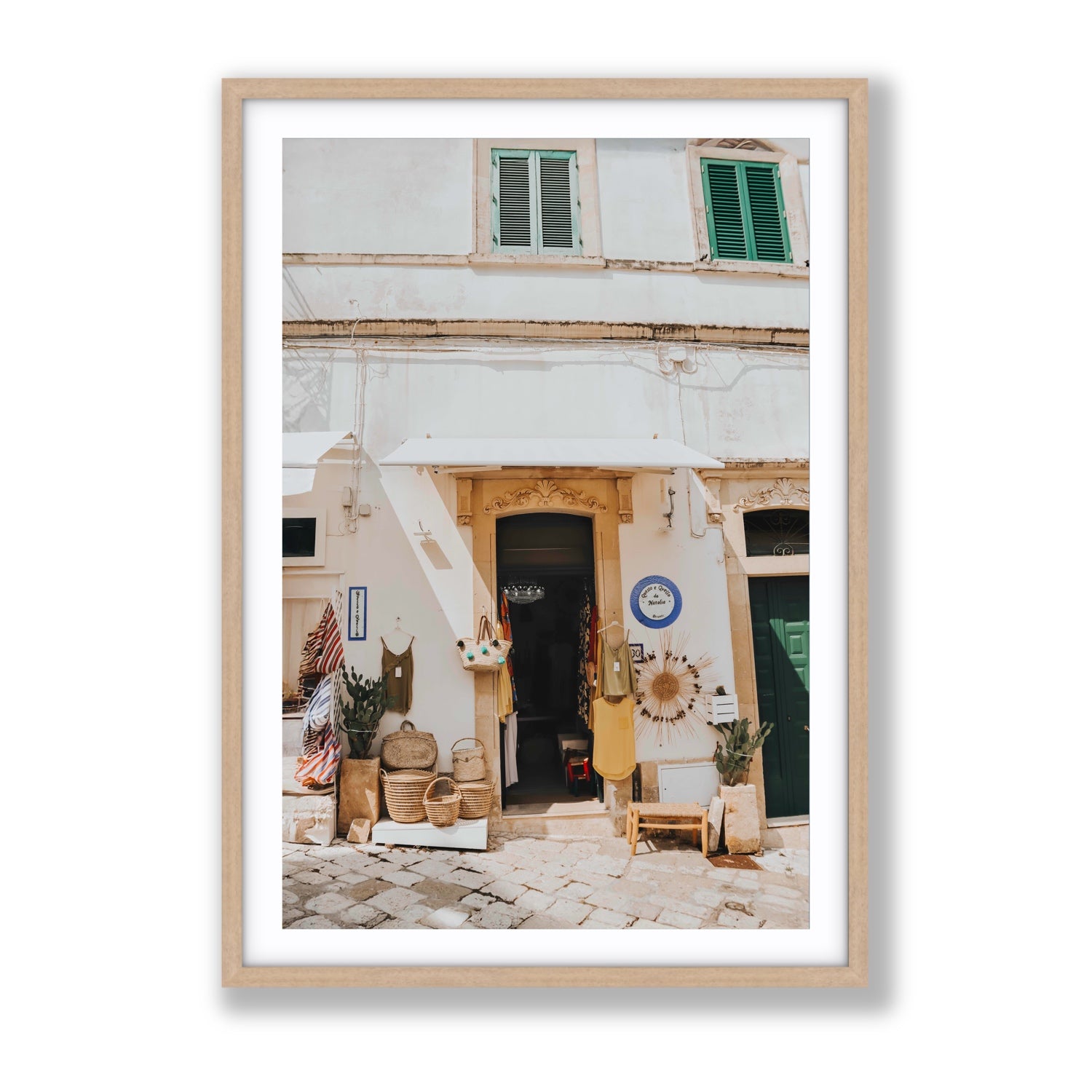 Artisan Ambience Puglia Italian wall art Gallery fine art print in natural oak frame with matboard
