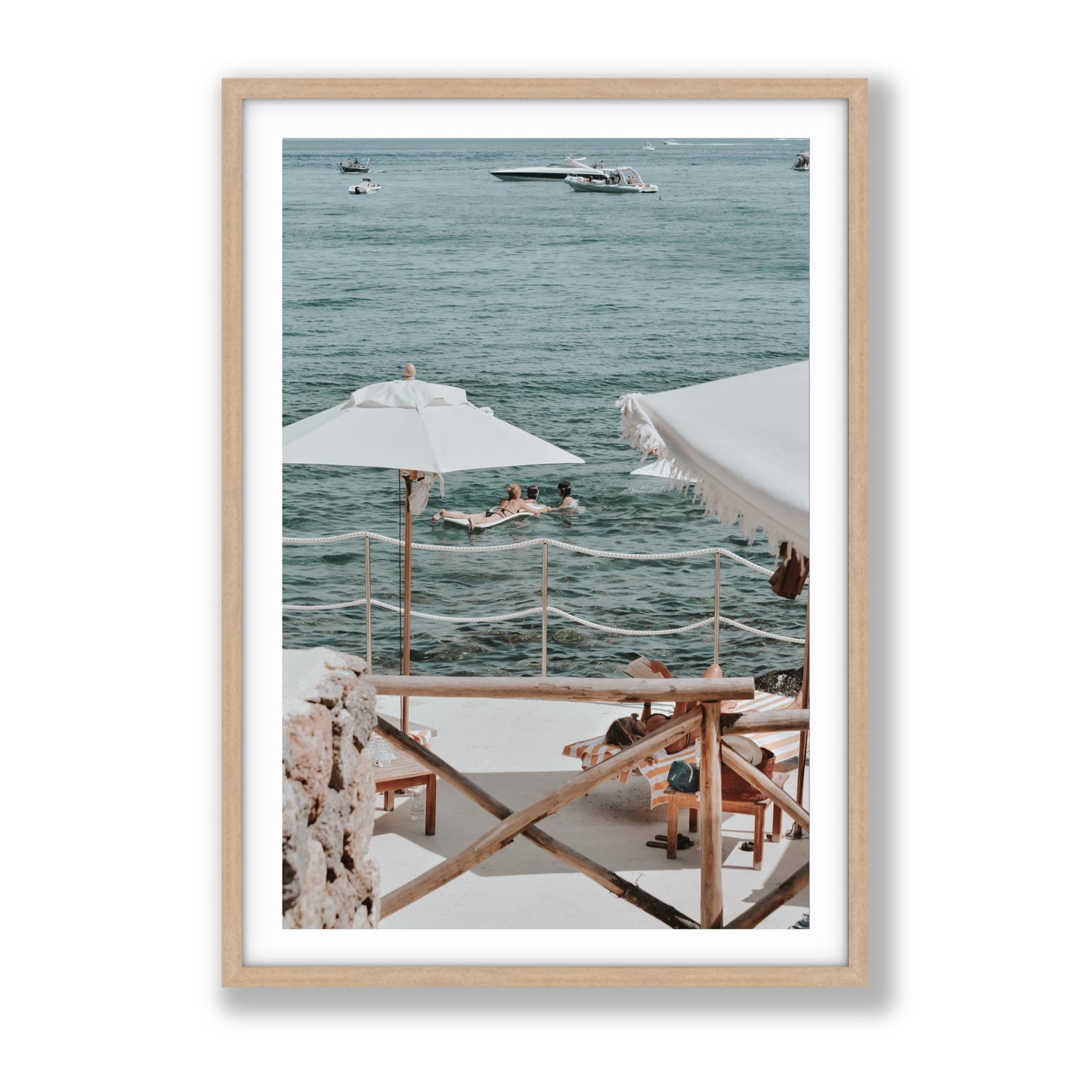 Hideaway Tuscany coastal Mediterranean wall art Gallery fine art print in natural oak frame with matboard
