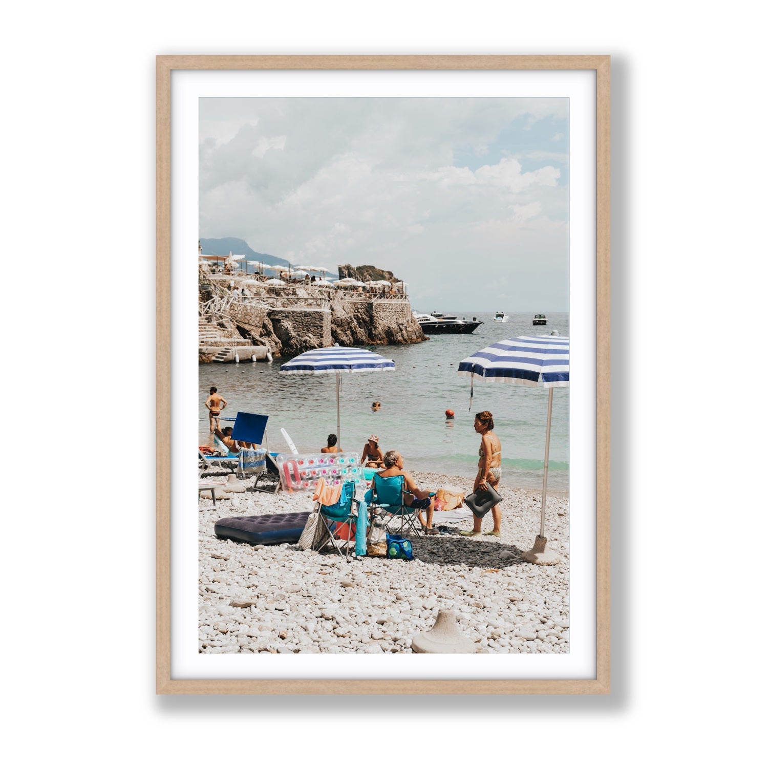 Couple Goals Nerano Amalfi Coast coastal wall art Gallery fine art print in natural oak frame with matboard