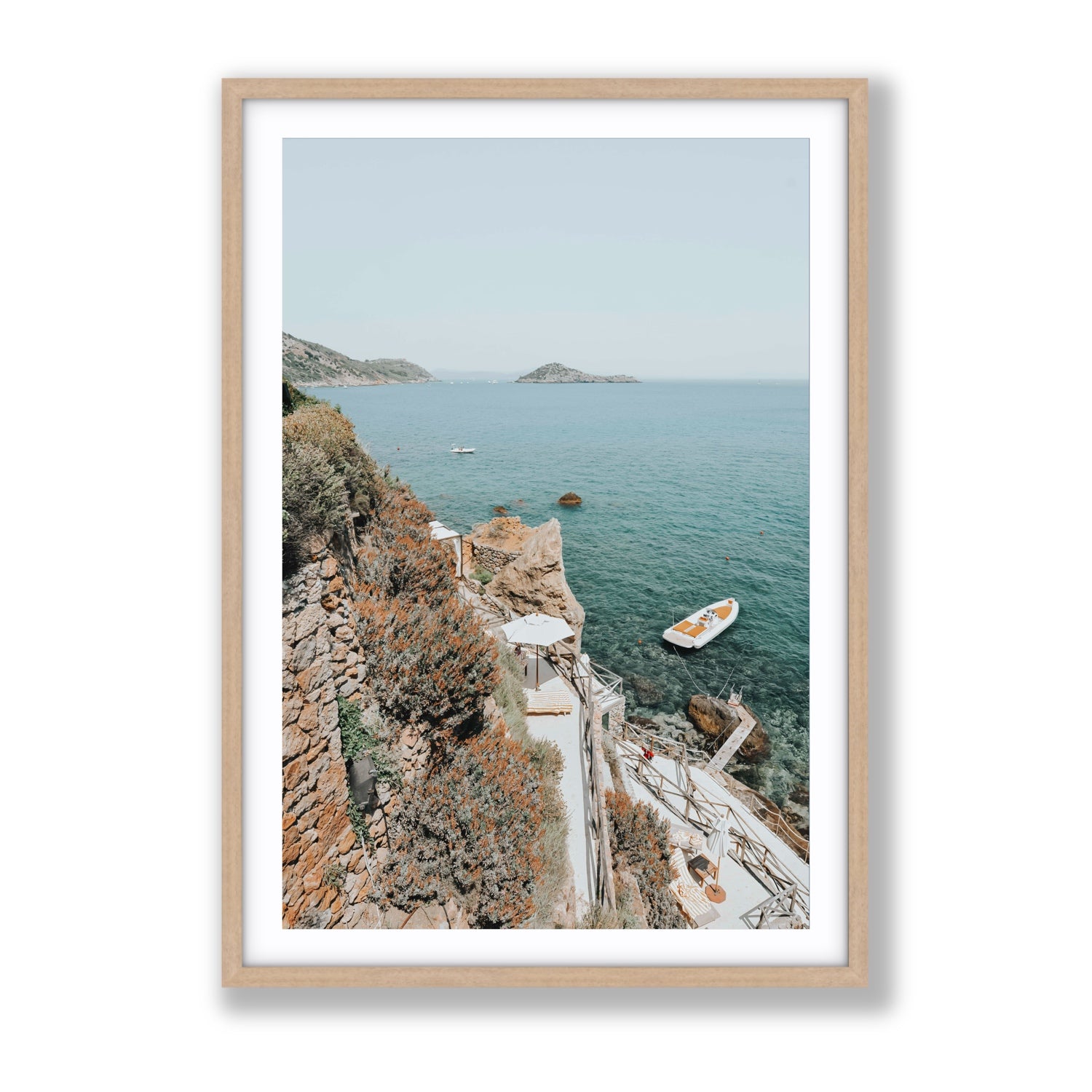 Front Row Seat Tuscany coastal wall art Gallery fine art print in natural oak frame with matboard