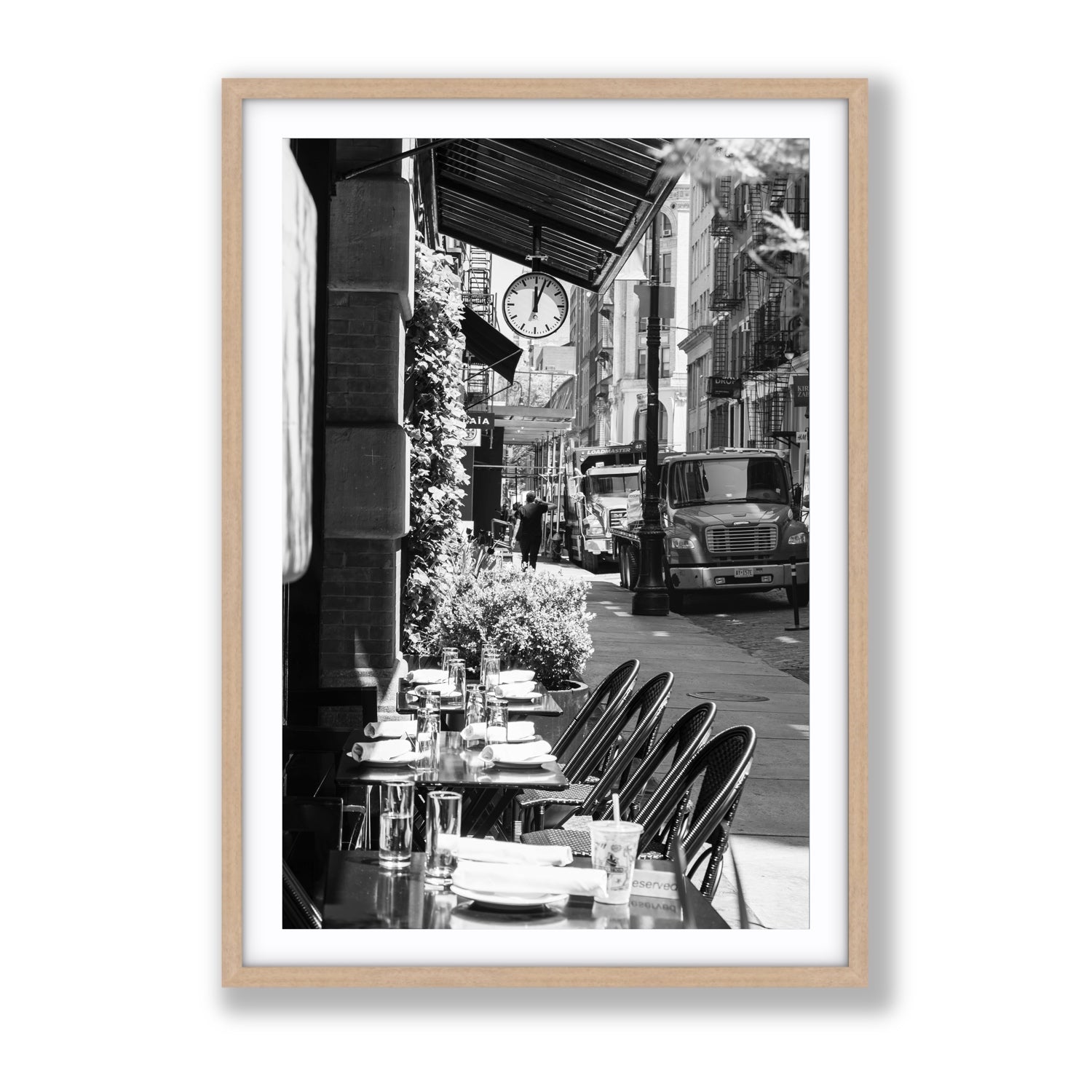 Mercer Street New York NYC Black & White wall art Gallery fine art print in natural oak frame with matboard