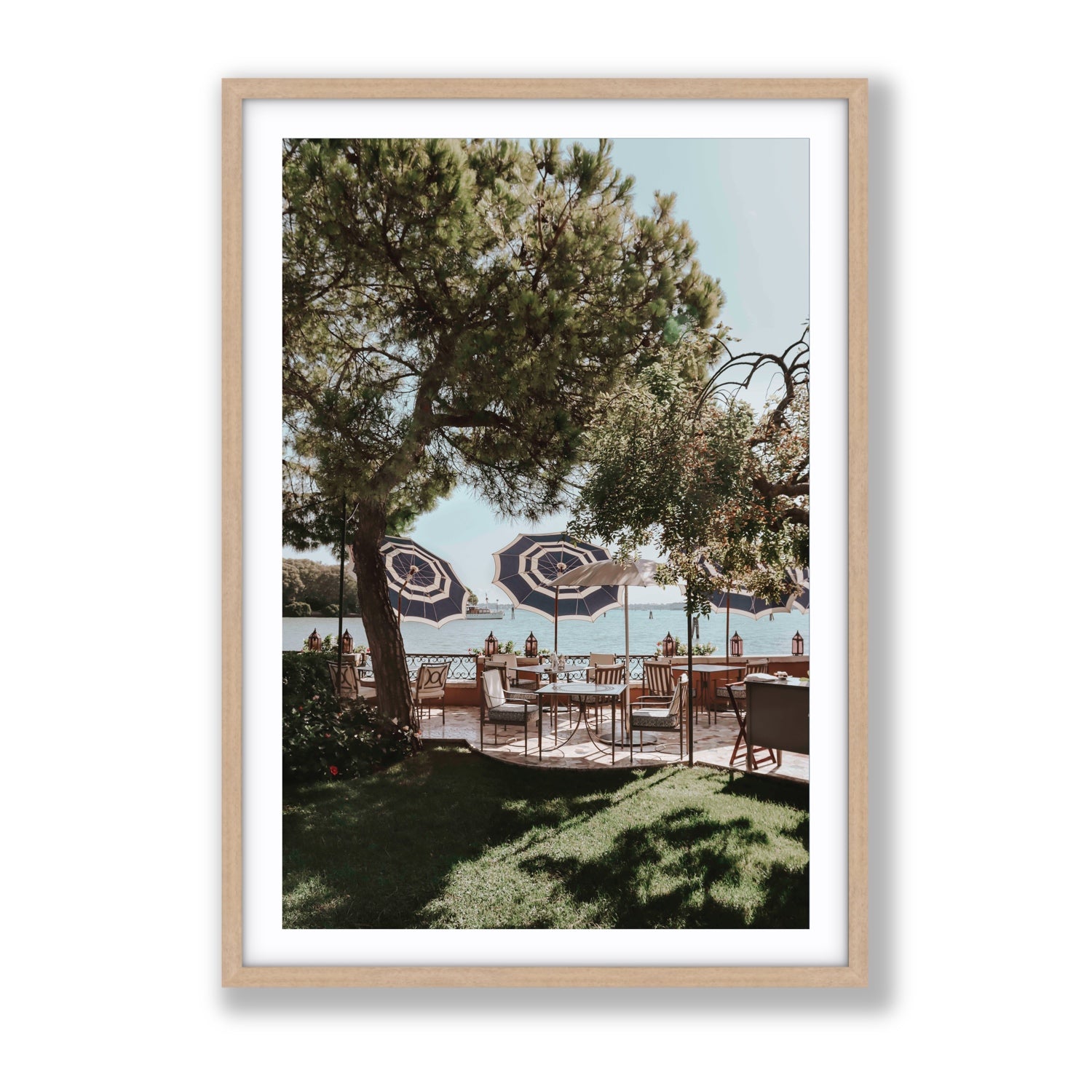 Tranquil Gardens Venice Italian wall art Gallery fine art print in natural oak frame with matboard