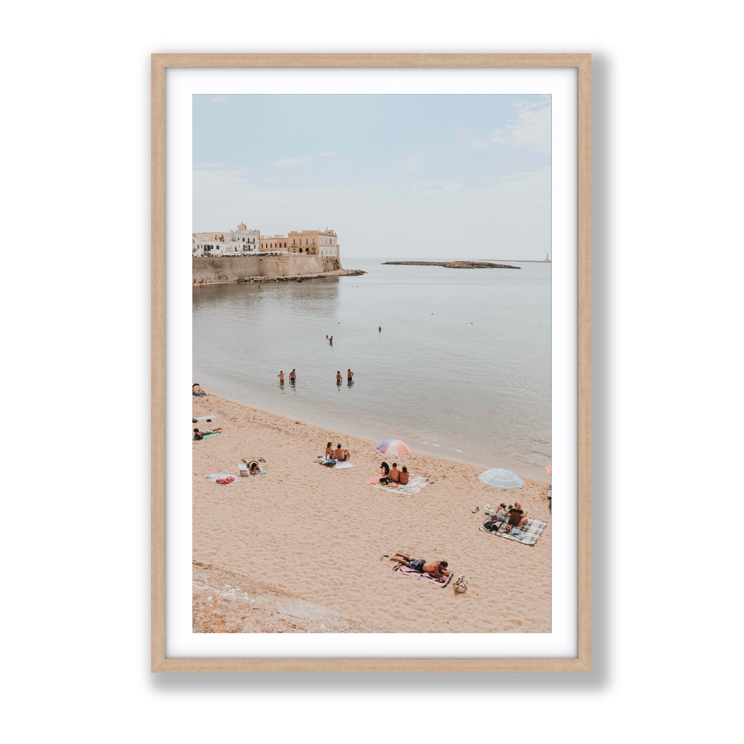 Spiaggia della Purita Puglia coastal art print Gallery fine art print in natural oak frame with matboard