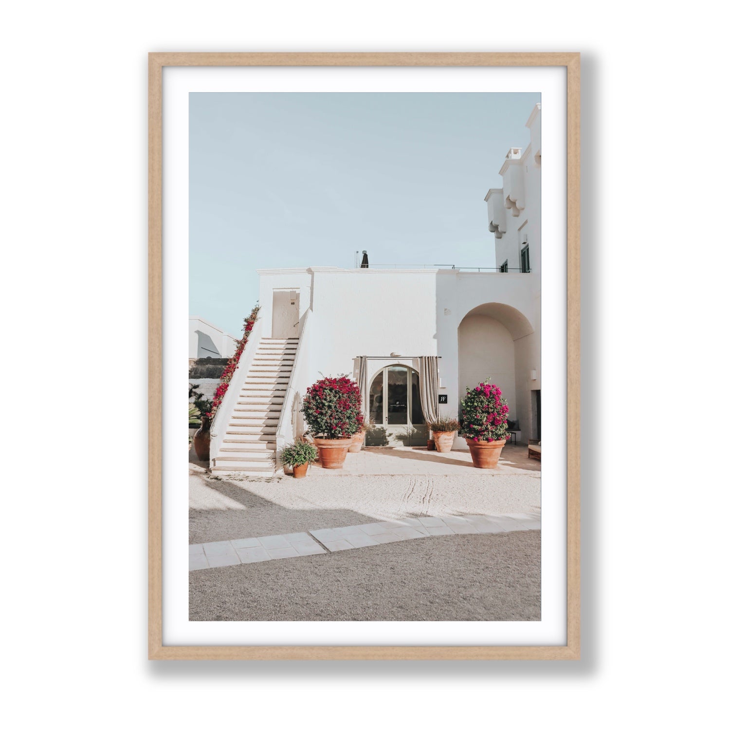 Scala Fiorita Puglia Mediterranean wall art Gallery fine art print in natural oak frame with matboard