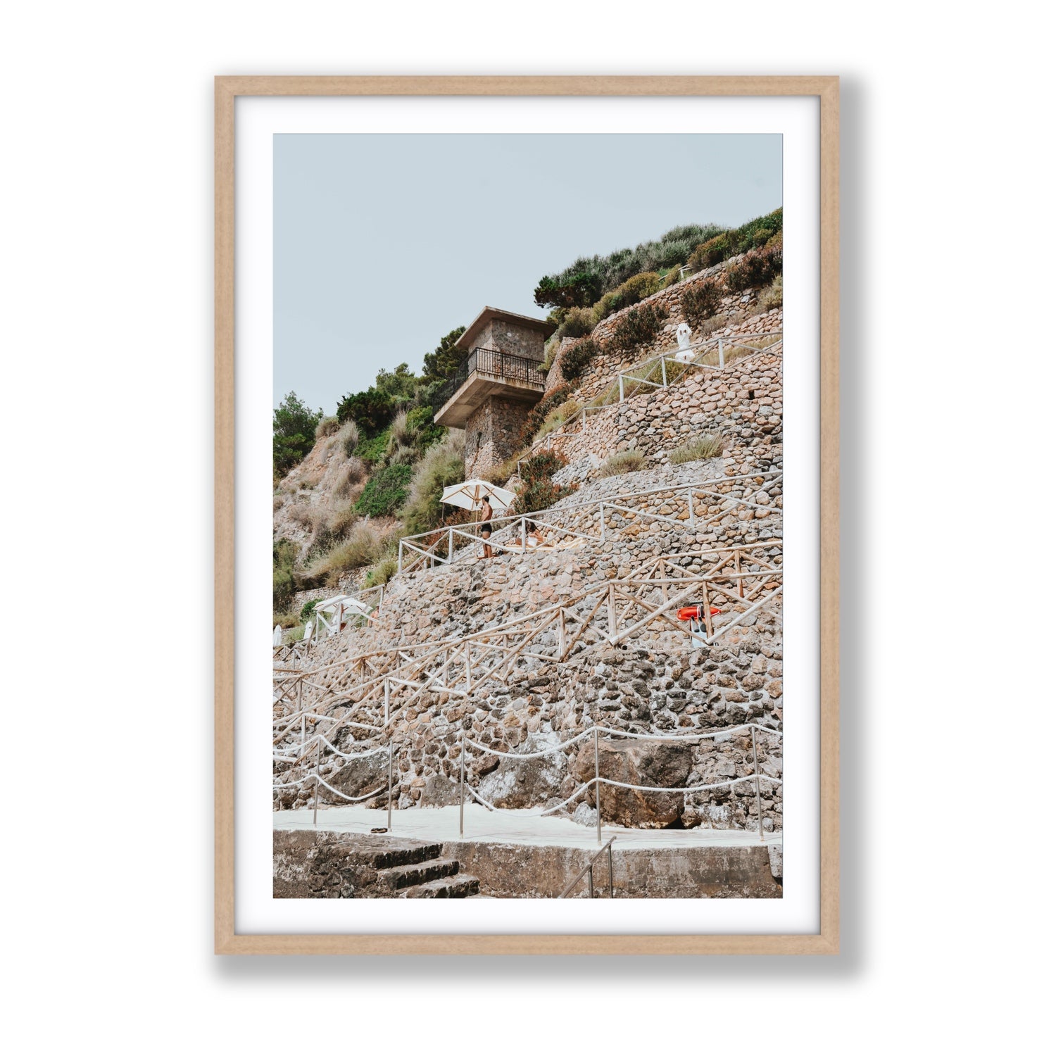 Solitude by the Sea Tuscany coastal Italian wall art Gallery fine art print in natural oak frame with matboard