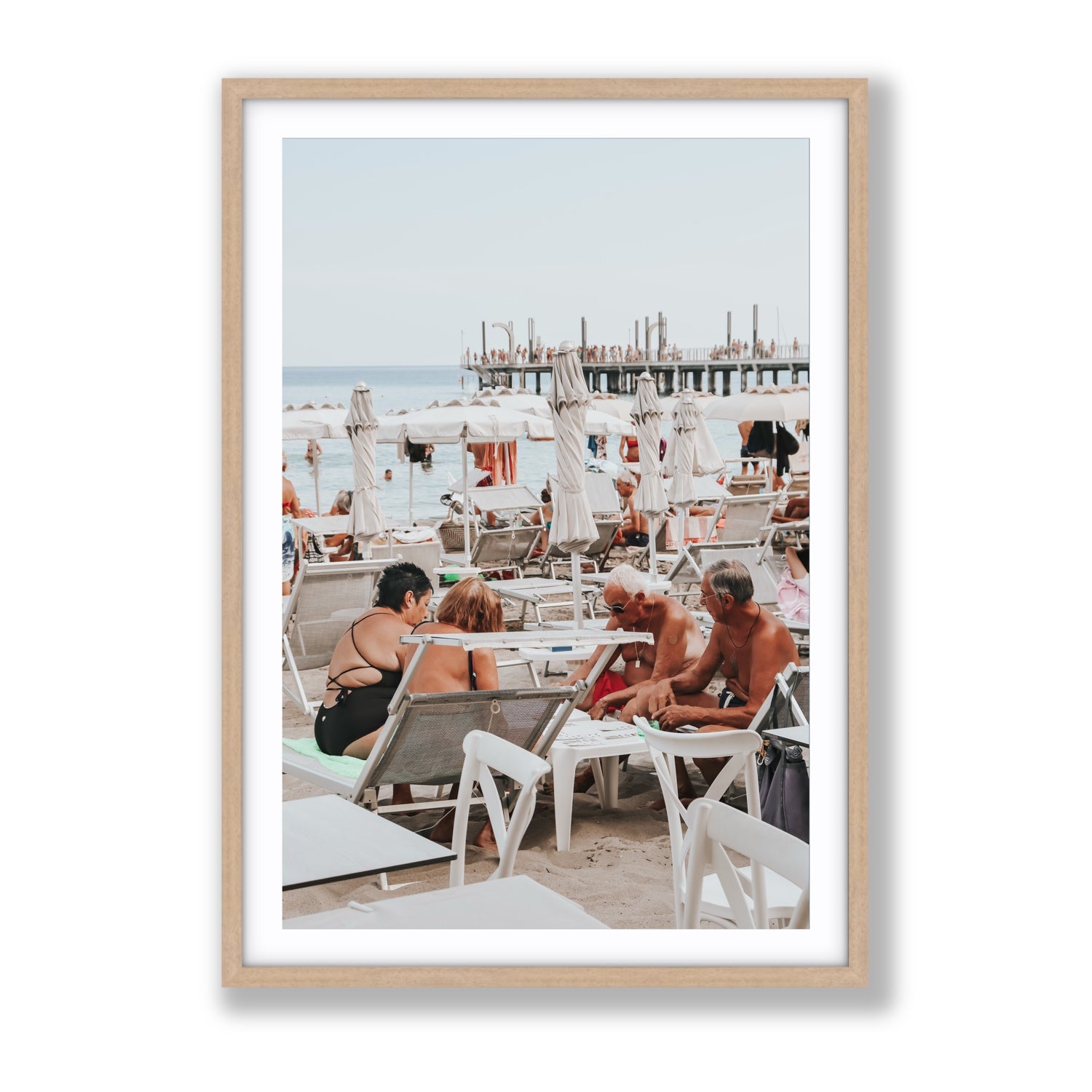 Salted Shuffle fine art print, Alassio, Italy, people and locals artwork, Gallery, Natural Oak Frame · Matboard, Fine Art Print