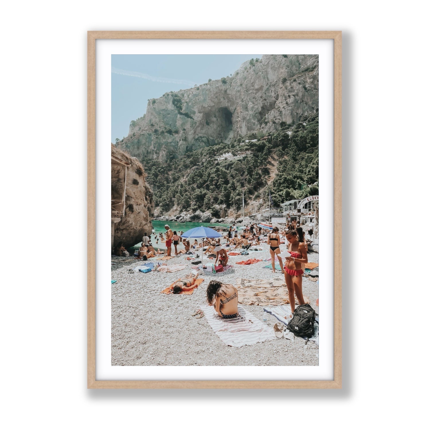 Marina Piccola Capri Mediterranean wall art Gallery fine art print in natural oak frame with matboard