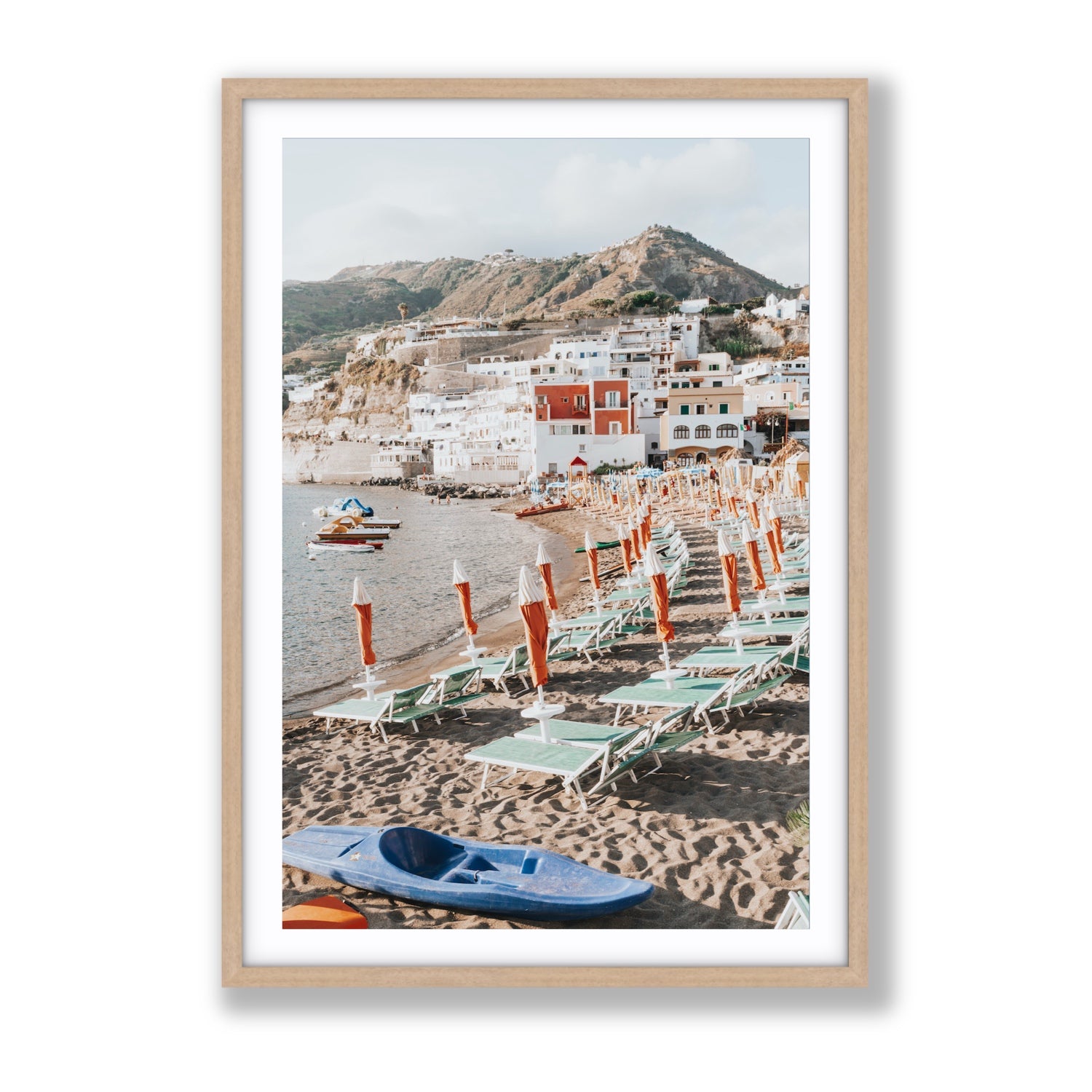 L'Isola del Paradiso Ischia Mediterranean wall art Gallery fine art print in natural oak frame with matboard