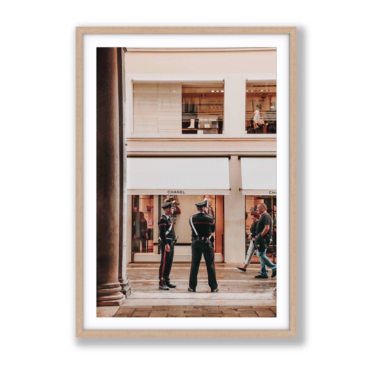 Style Police Venice Italian wall art Gallery fine art print in natural oak frame with matboard
