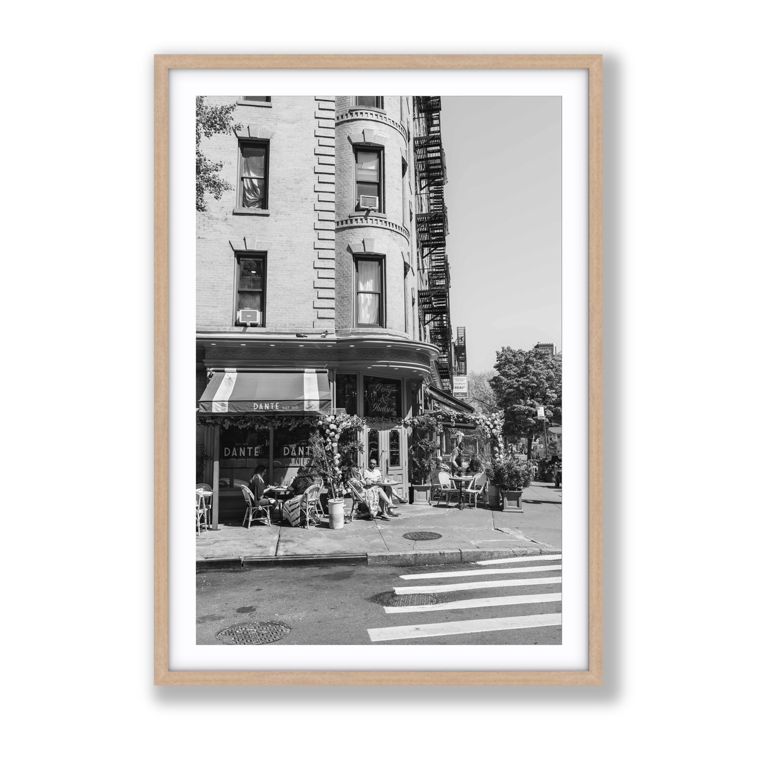 Sunny Soiree New York NYC Black & White wall art Gallery fine art print in natural oak frame with matboard