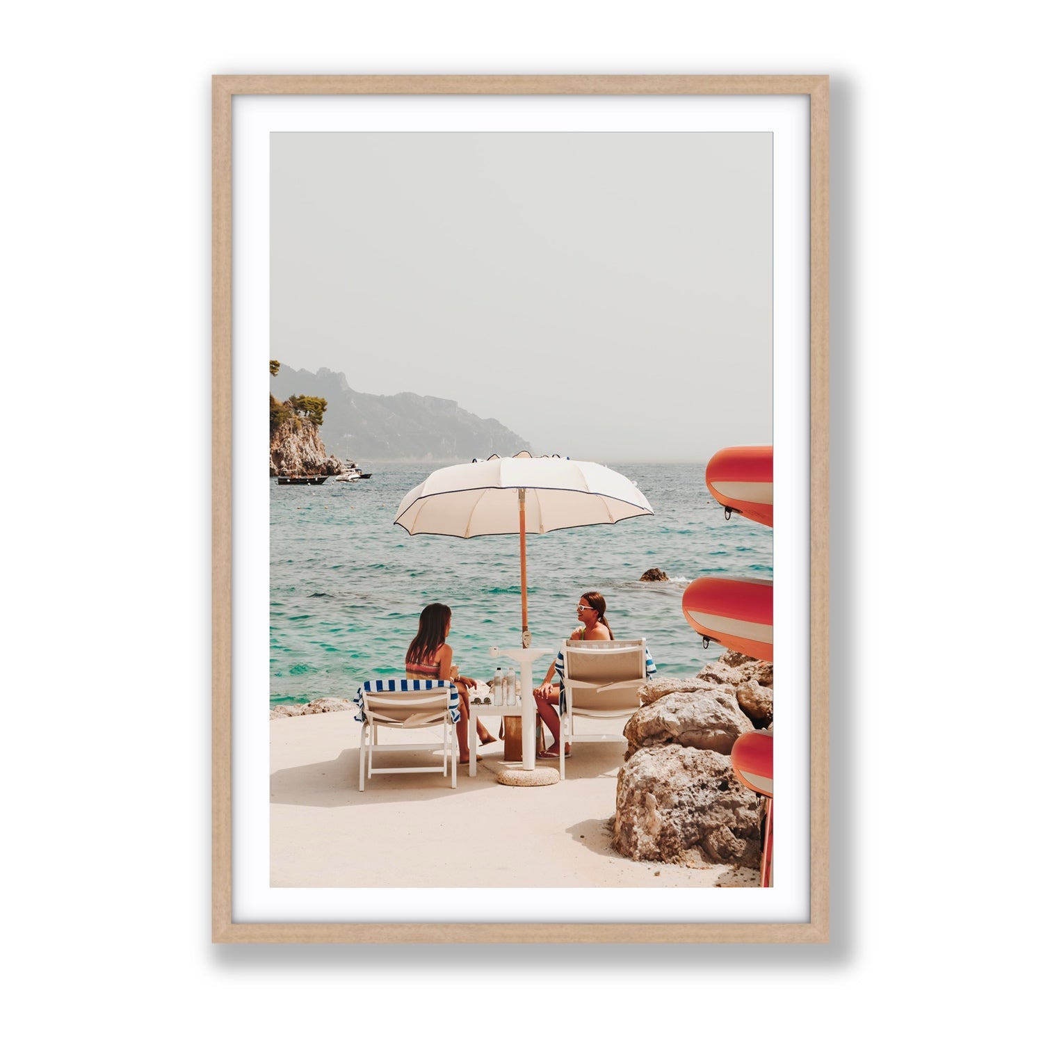 Salty Banter Amalfi Mediterranean wall art Gallery fine art print in natural oak frame with matboard