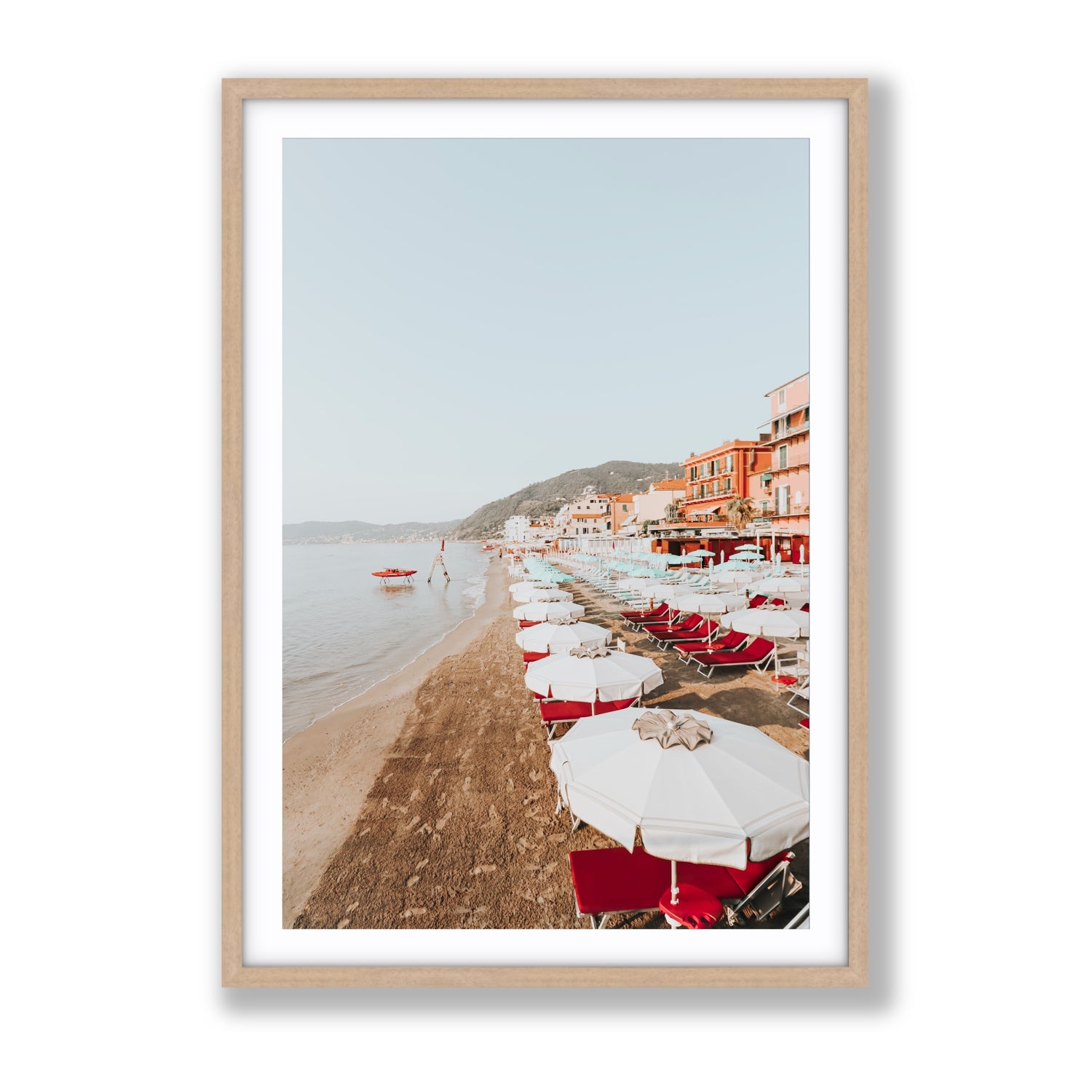 Italian Riviera fine art print, Alassio, Italy, coastal scenes artwork, Gallery, Natural Oak Frame · Matboard, Fine Art Print