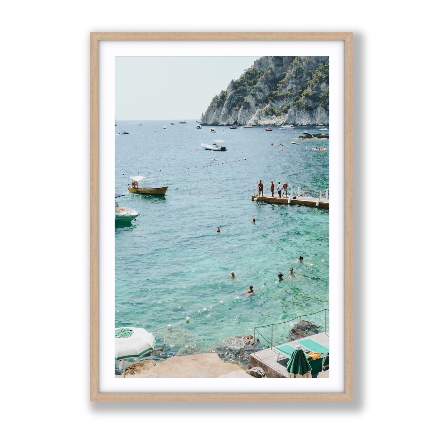 Delizia Pomeridiana Capri coastal wall art Gallery fine art print in natural oak frame with matboard