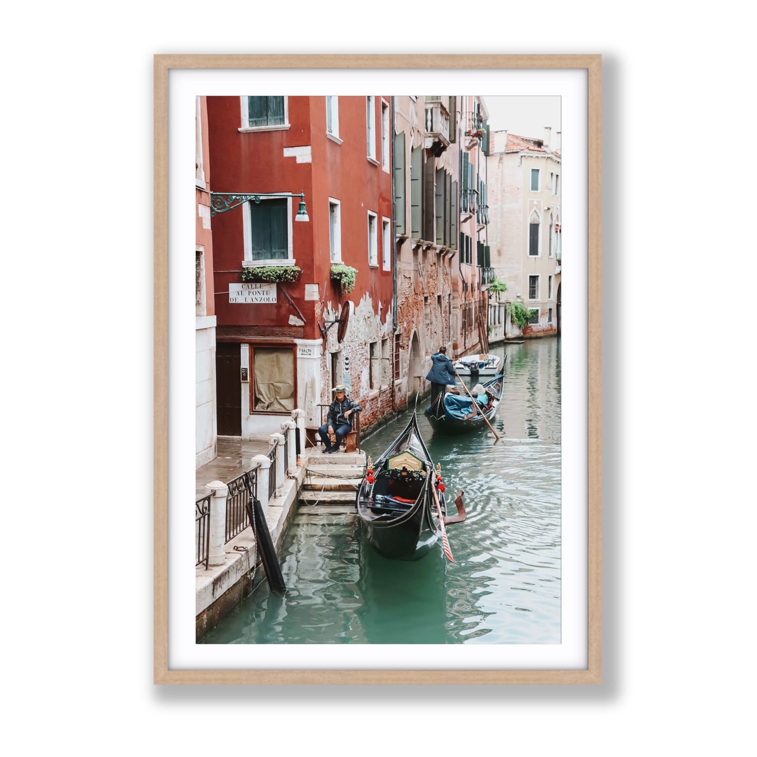 The Merchant Venice Canal Italian wall art Gallery fine art print in natural oak frame with matboard