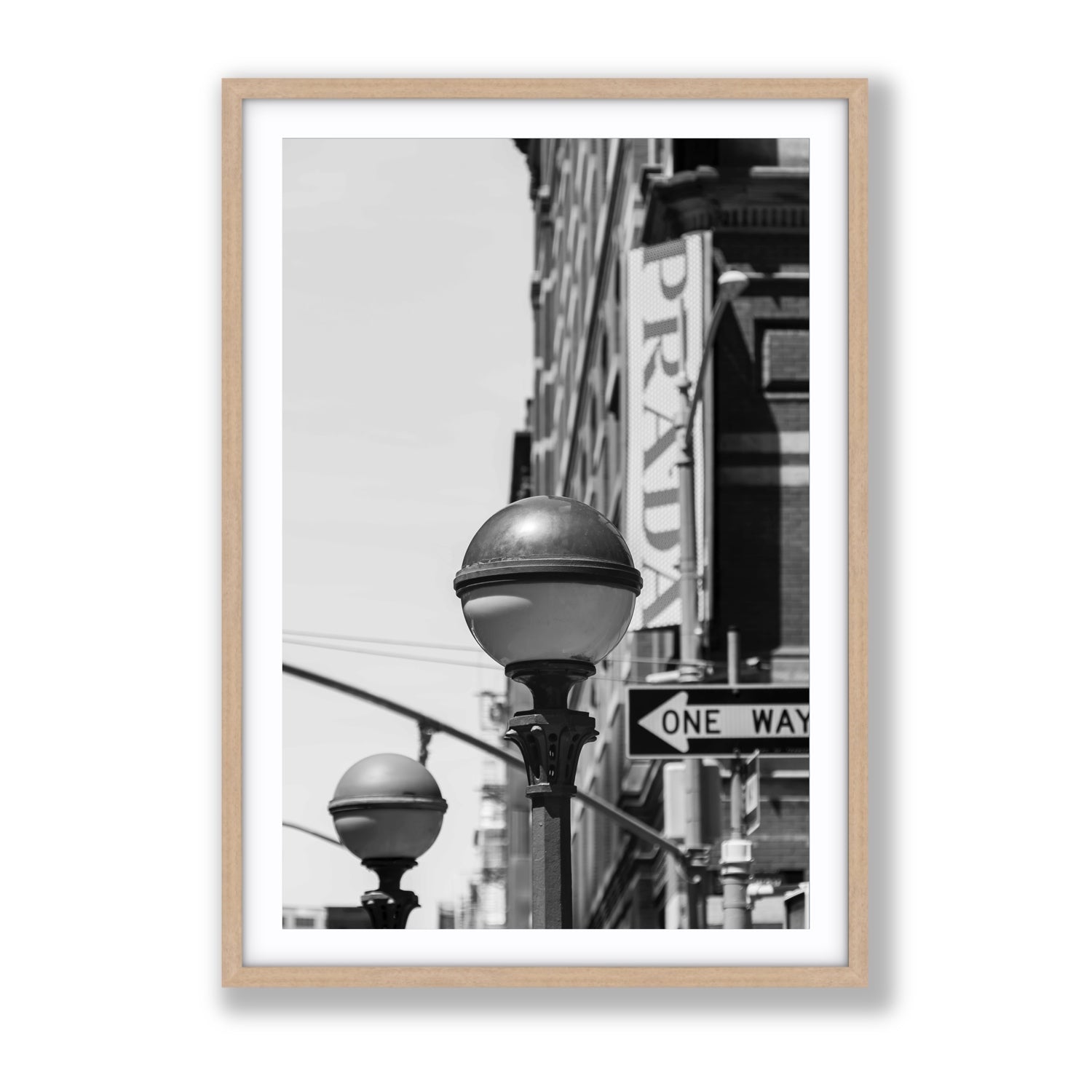 Subway Style New York NYC Black & White wall art Gallery fine art print in natural oak frame with matboard
