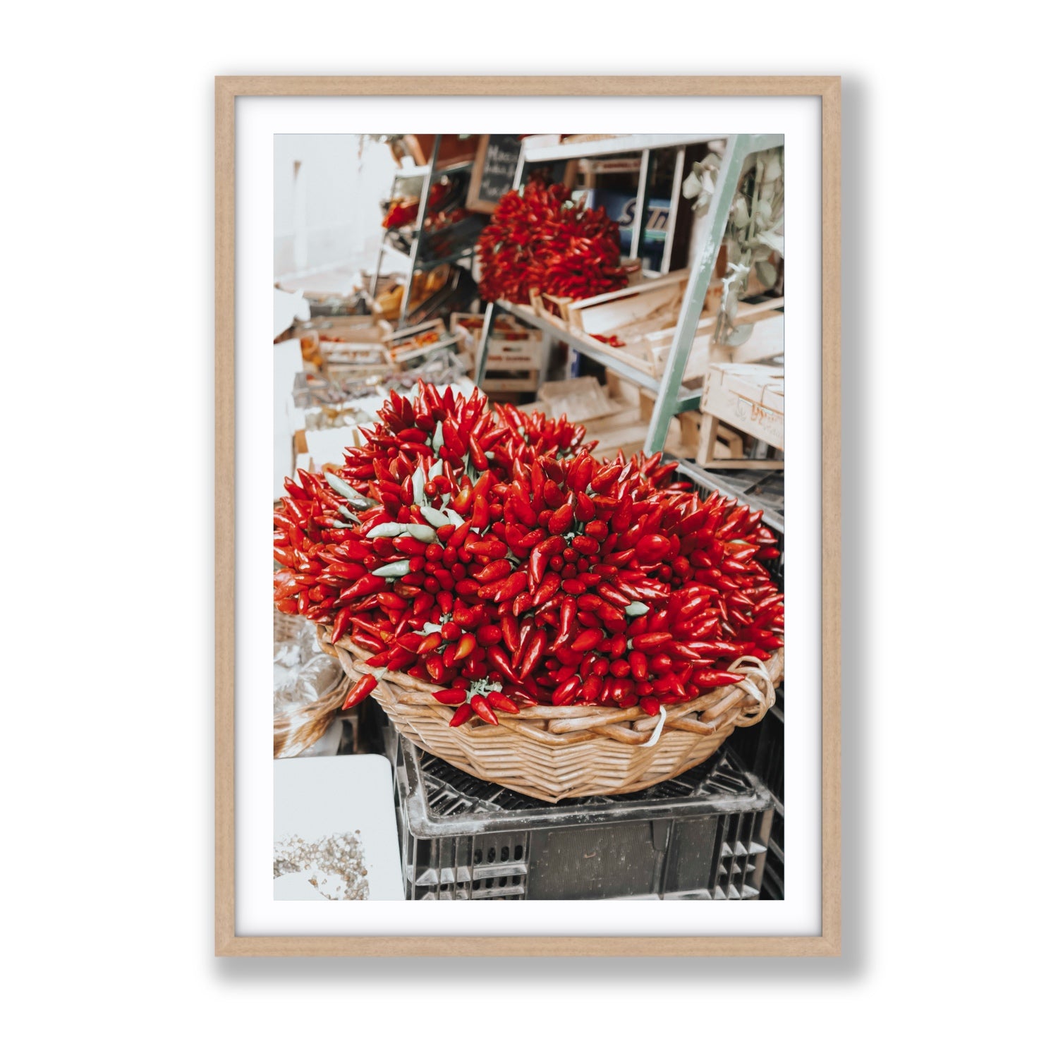 Spicy Bunch Puglia Italian wall art Gallery fine art print in natural oak frame with matboard