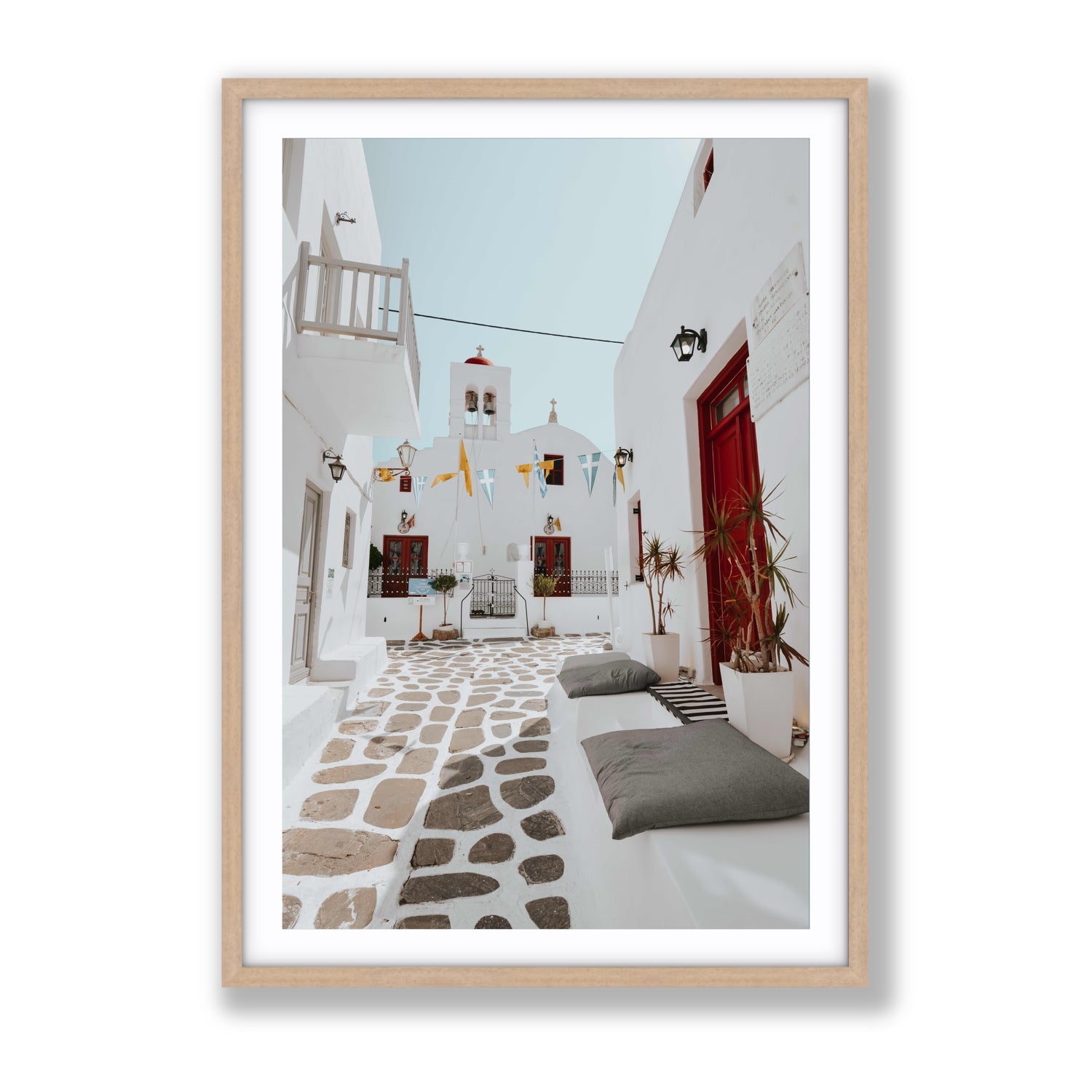 Cycladic Charm fine art print, Mykonos, Greece, Gallery, Natural Oak Frame · Matboard, Fine Art Print