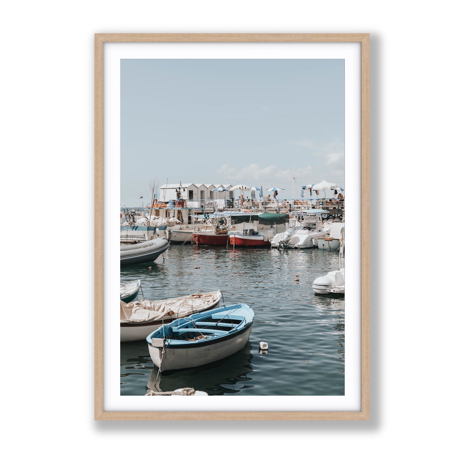 Harbour Hues Sorrento coastal Carousel wall art Gallery fine art print in natural oak frame with matboard