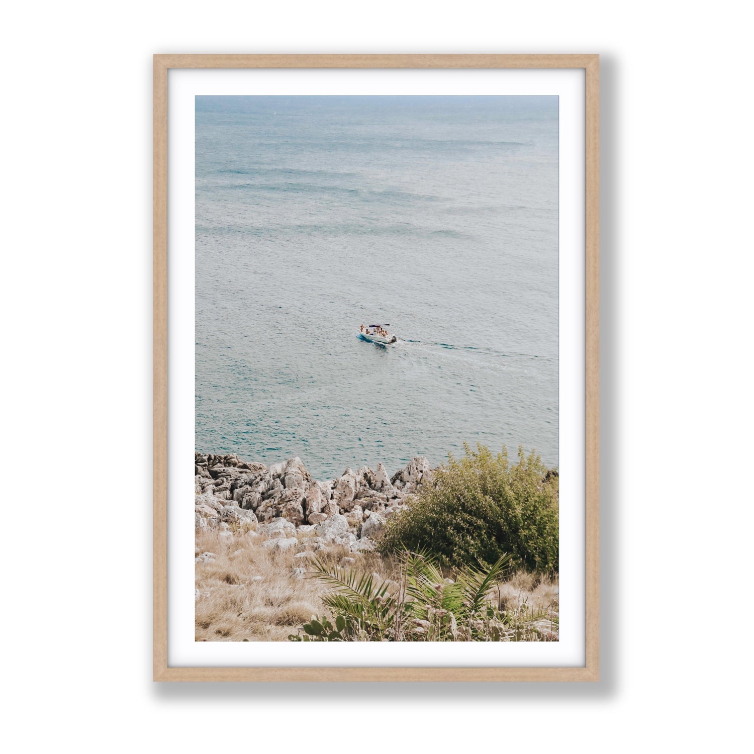 Puglian Departure Puglia coastal Italian wall art Gallery fine art print in natural oak frame with matboard