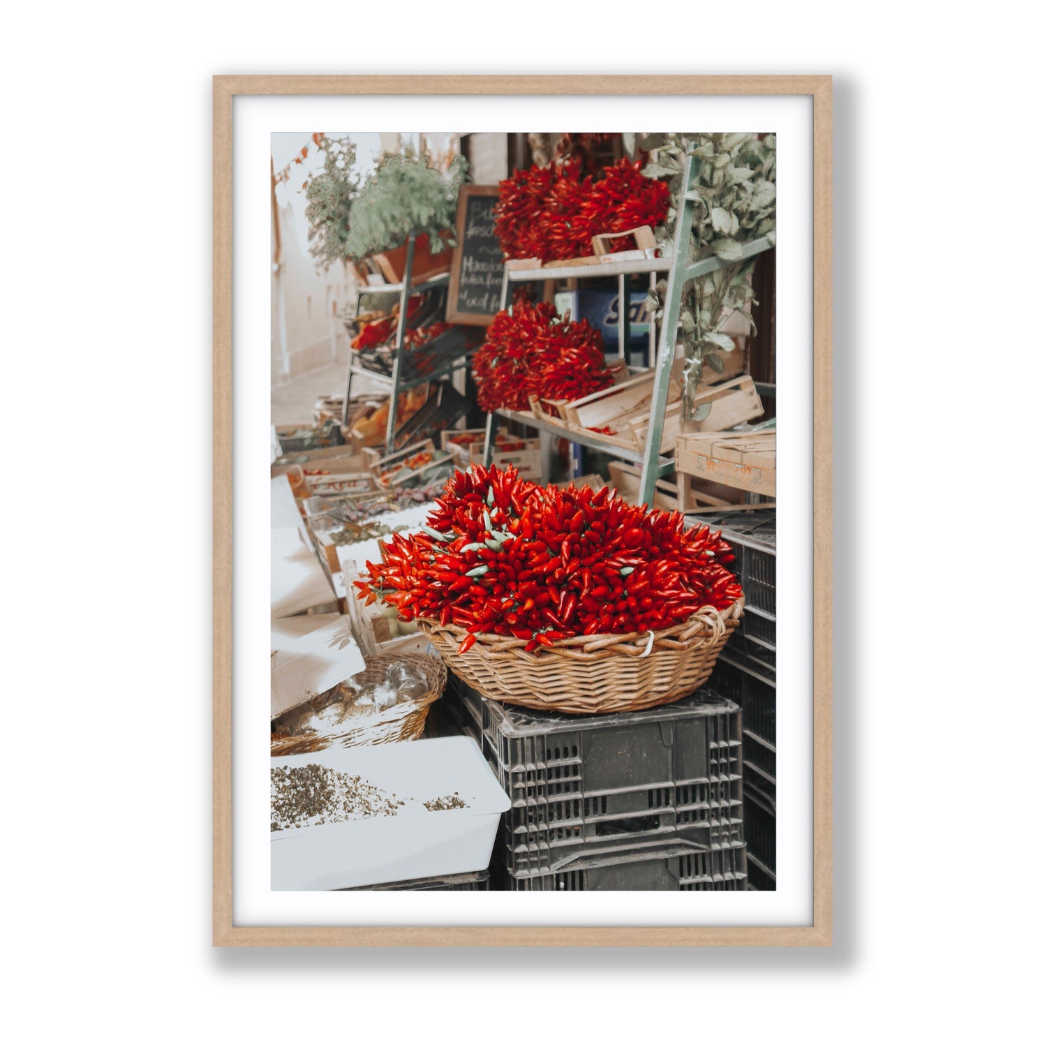 Fiery Cluster Puglia Italian wall art Gallery fine art print in natural oak frame with matboard