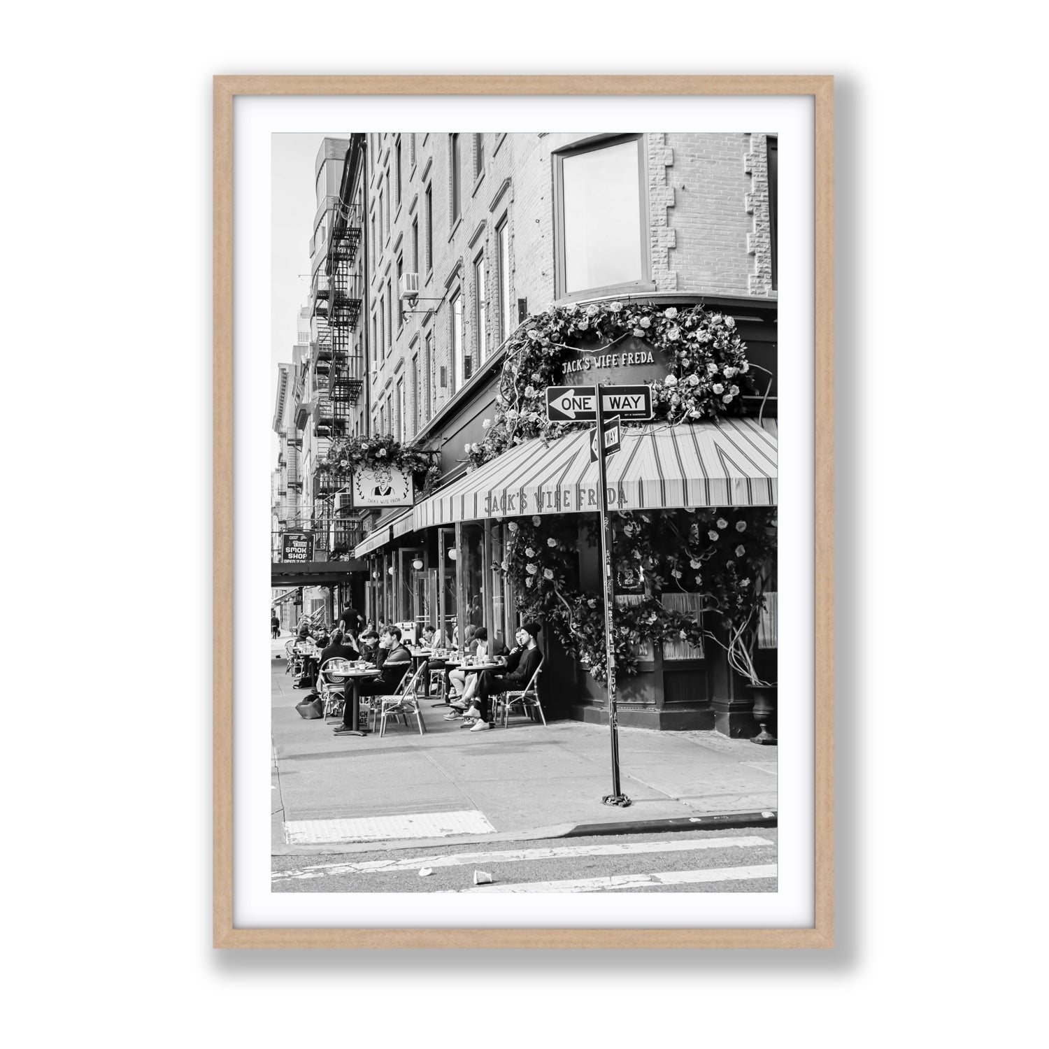 Freda's Feast New York NYC Black & White wall art Gallery fine art print in natural oak frame with matboard