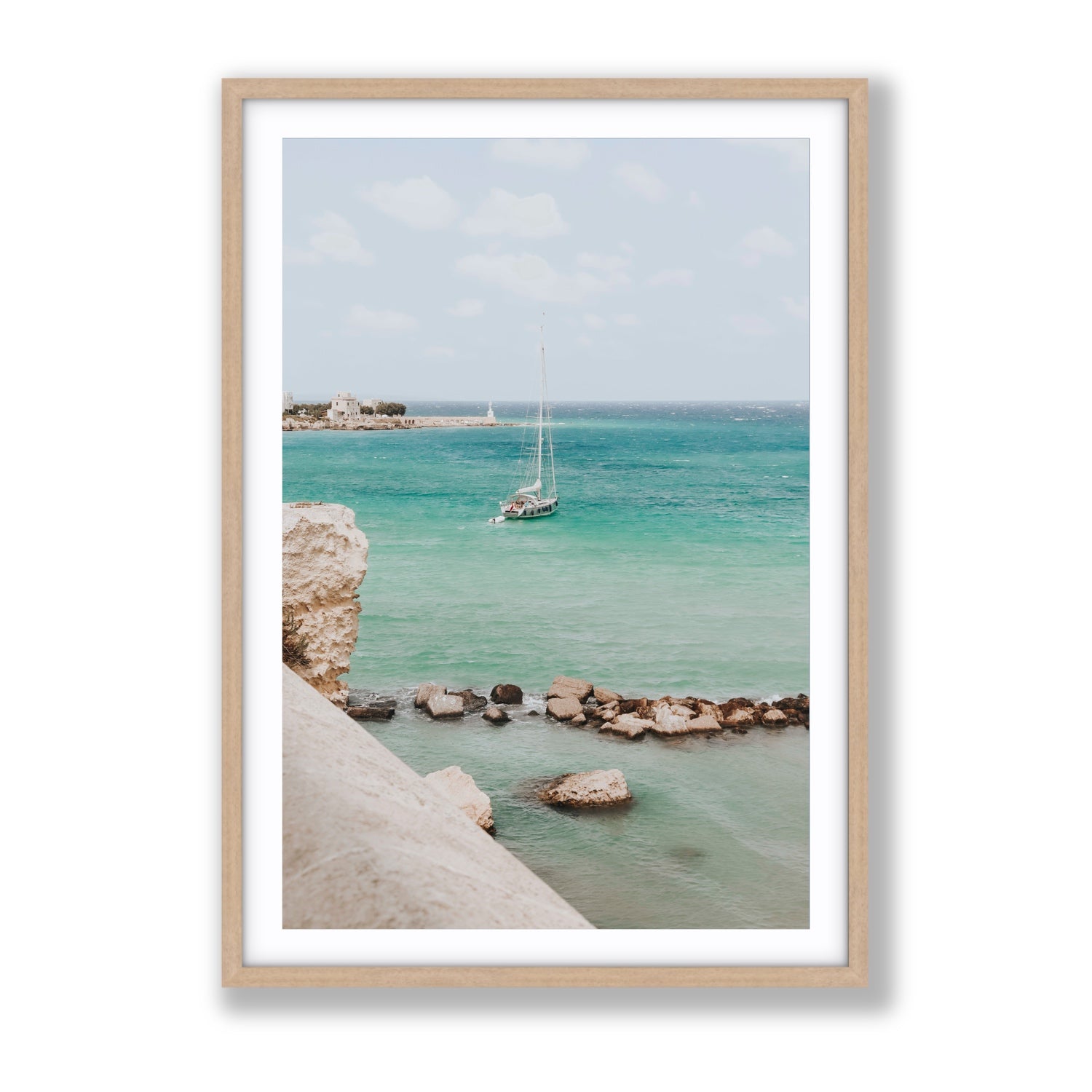 Seafarer's Dream Puglia Seafarer’s Dream coastal wall art Gallery fine art print in natural oak frame with matboard